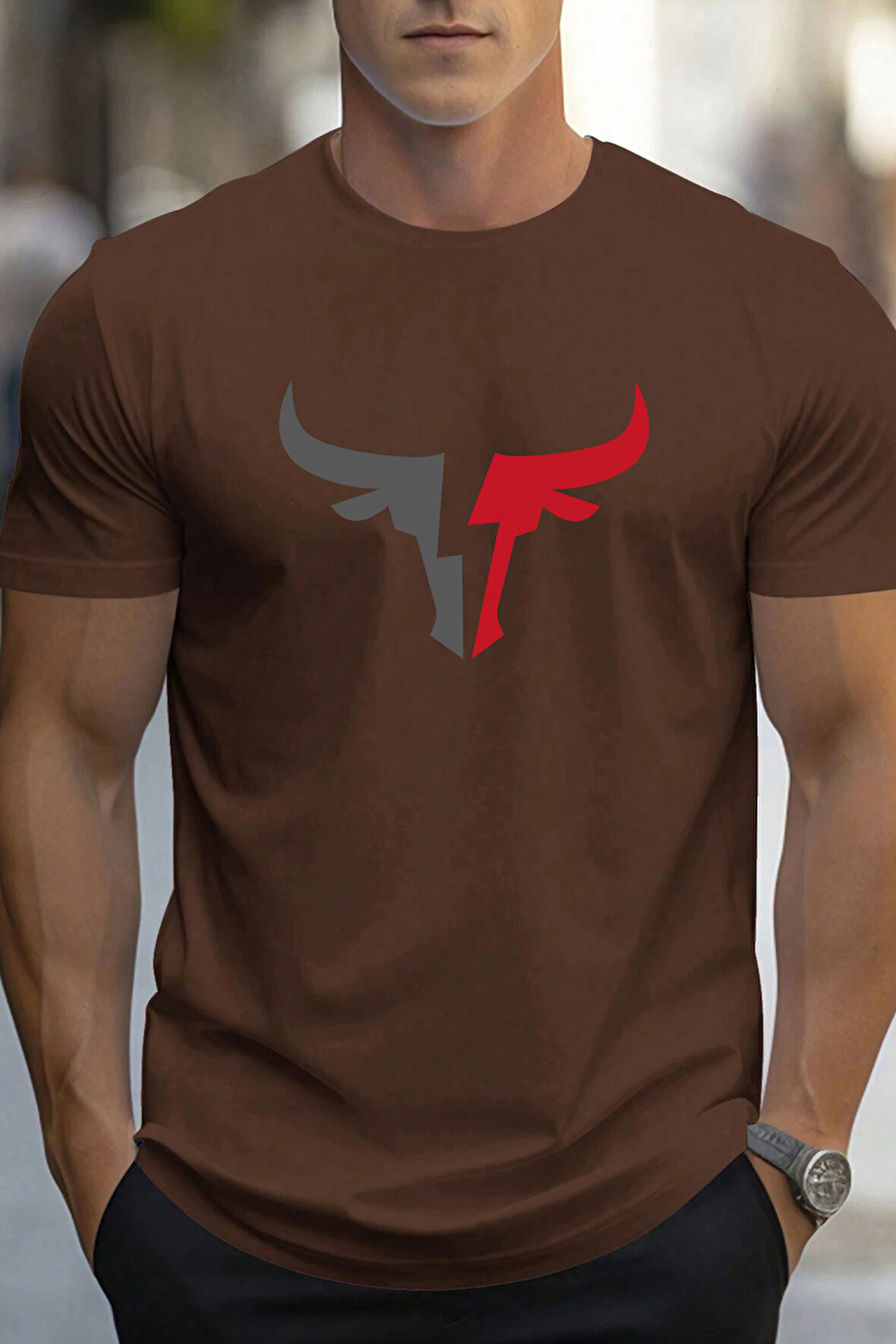 Uyguntarz Erkek Boğa Silüet Baskılı Oversize Tshirt