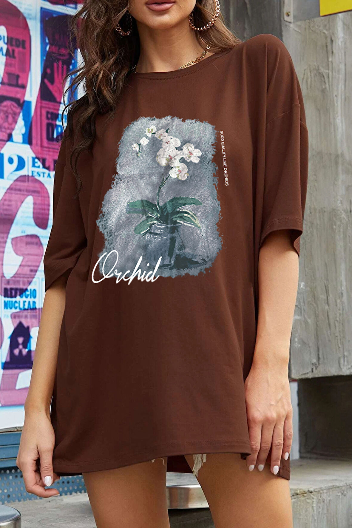 Uyguntarz Unisex Orchid Baskılı Oversize Tshirt