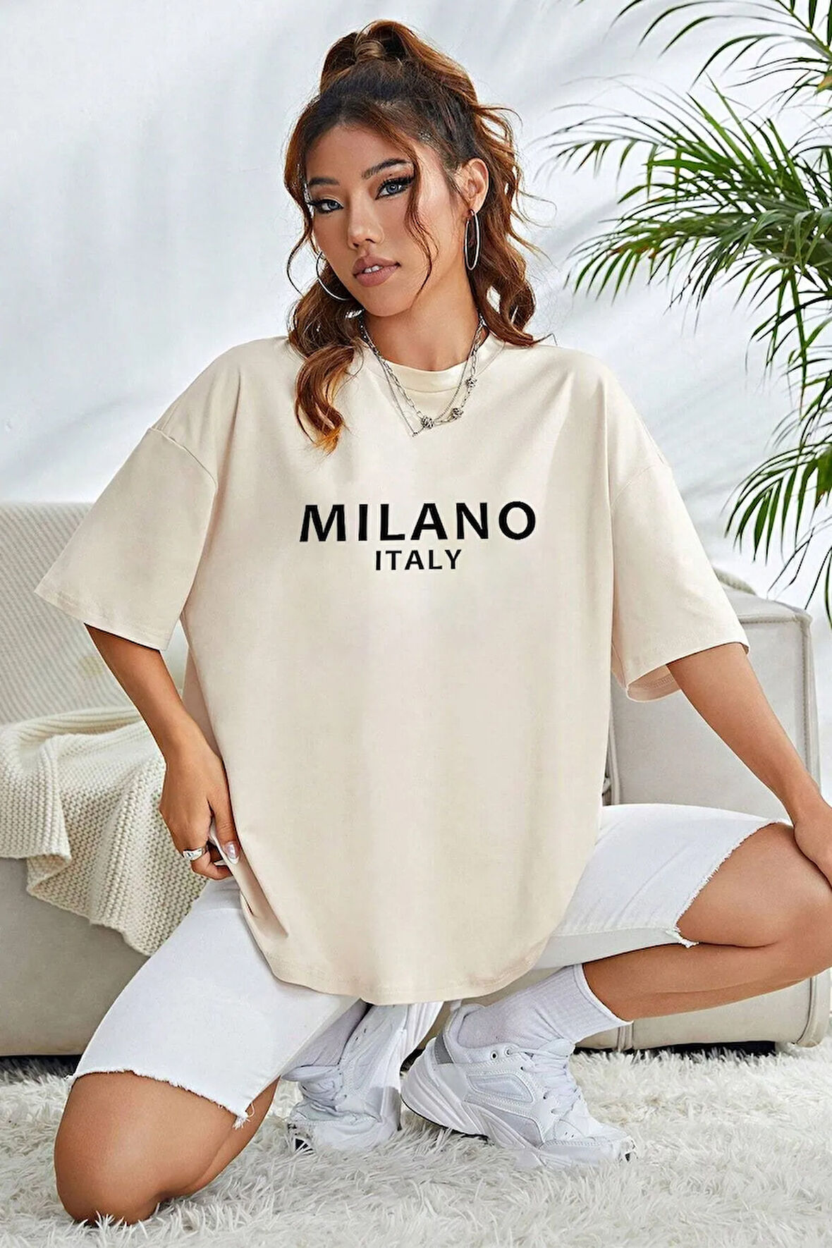 Unisex Milano Baskılı Oversize T-shirt