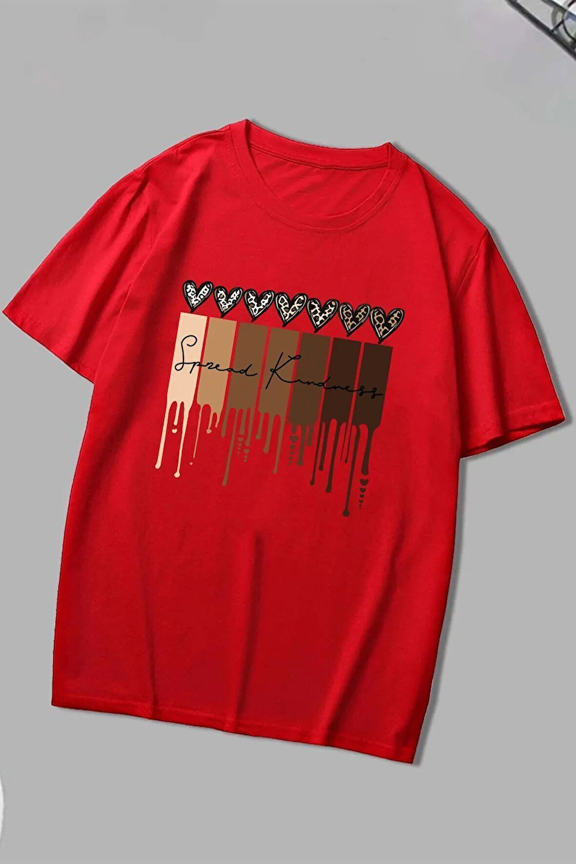 Uyguntarz Unisex Leopar Kalp Baskılı Oversize T-shirt