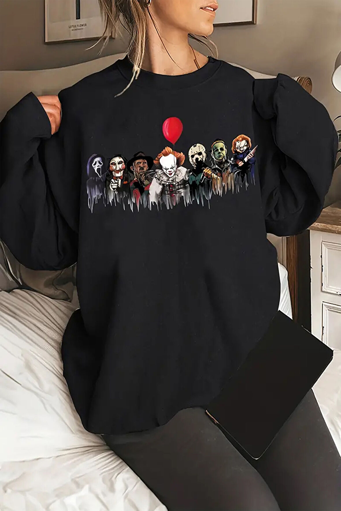 Uyguntarz Korku Karakterleri Baskılı Unisex Oversize Sweatshirt