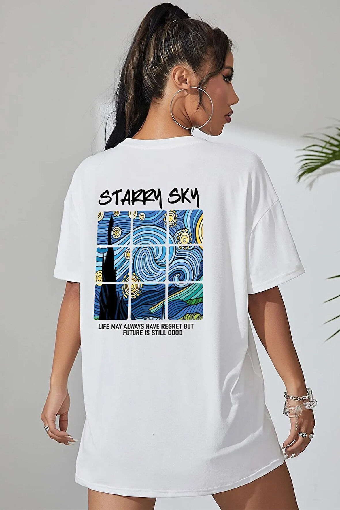 Uyguntarz Starry Sky Baskılı Unisex Oversize Tshirt