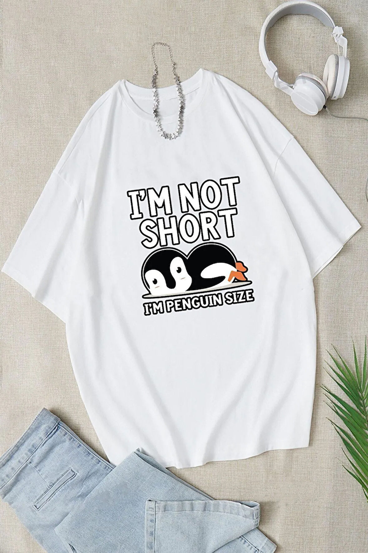 I'm Not Short Baskılı Unisex Oversize Tshirt