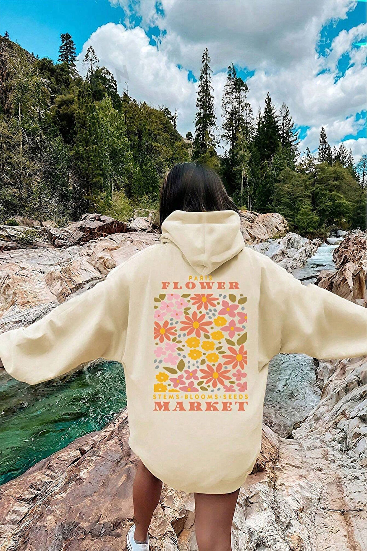 Flower Baskılı Oversize Sweatshirt