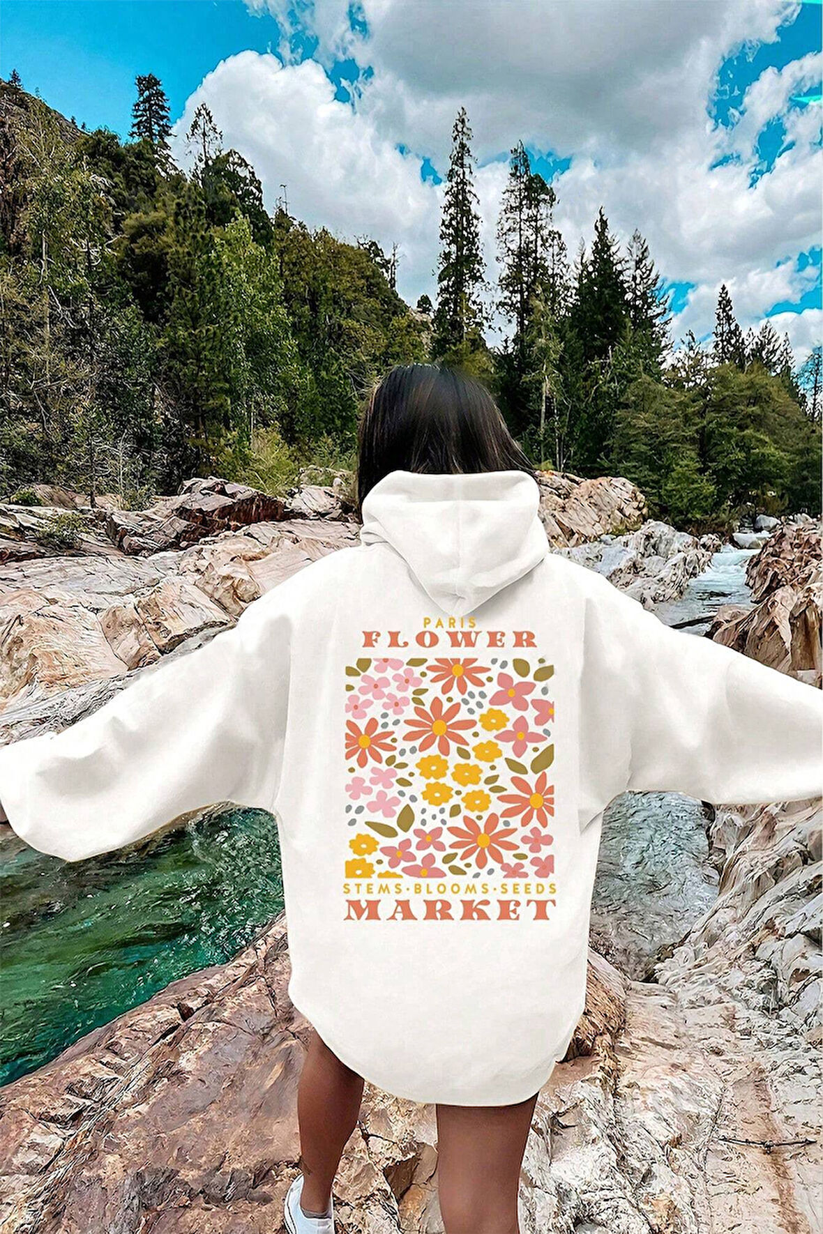 Uyguntarz Flower Baskılı Oversize Sweatshirt