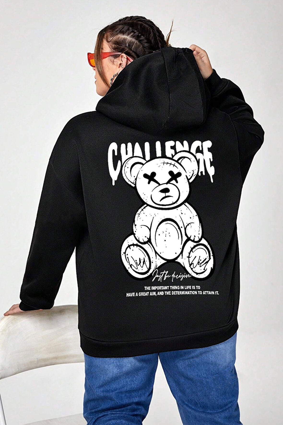 Uyguntarz Challange Bear Baskılı Oversize Sweatshirt