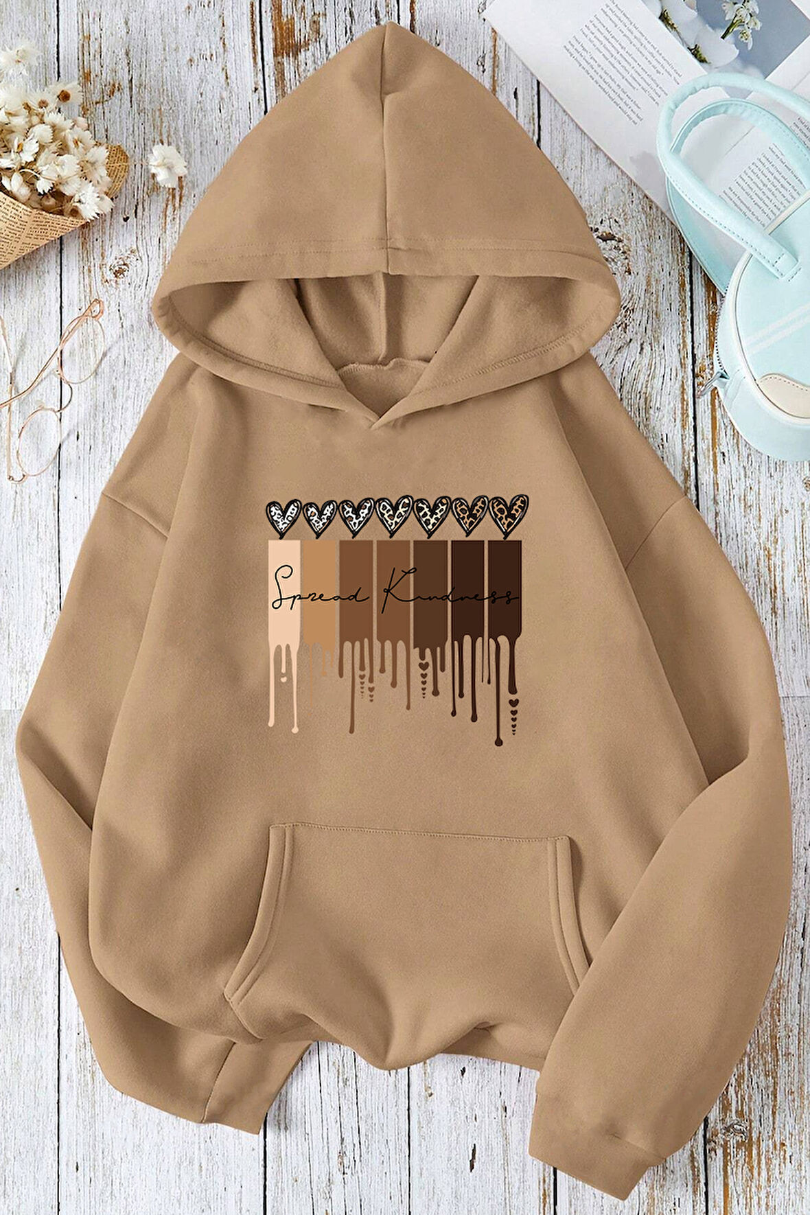 Uyguntarz Leopar Kalp Baskılı Oversize Sweatshirt