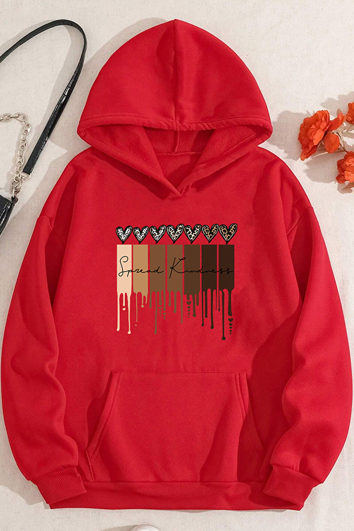 Uyguntarz Leopar Kalp Baskılı Oversize Sweatshirt
