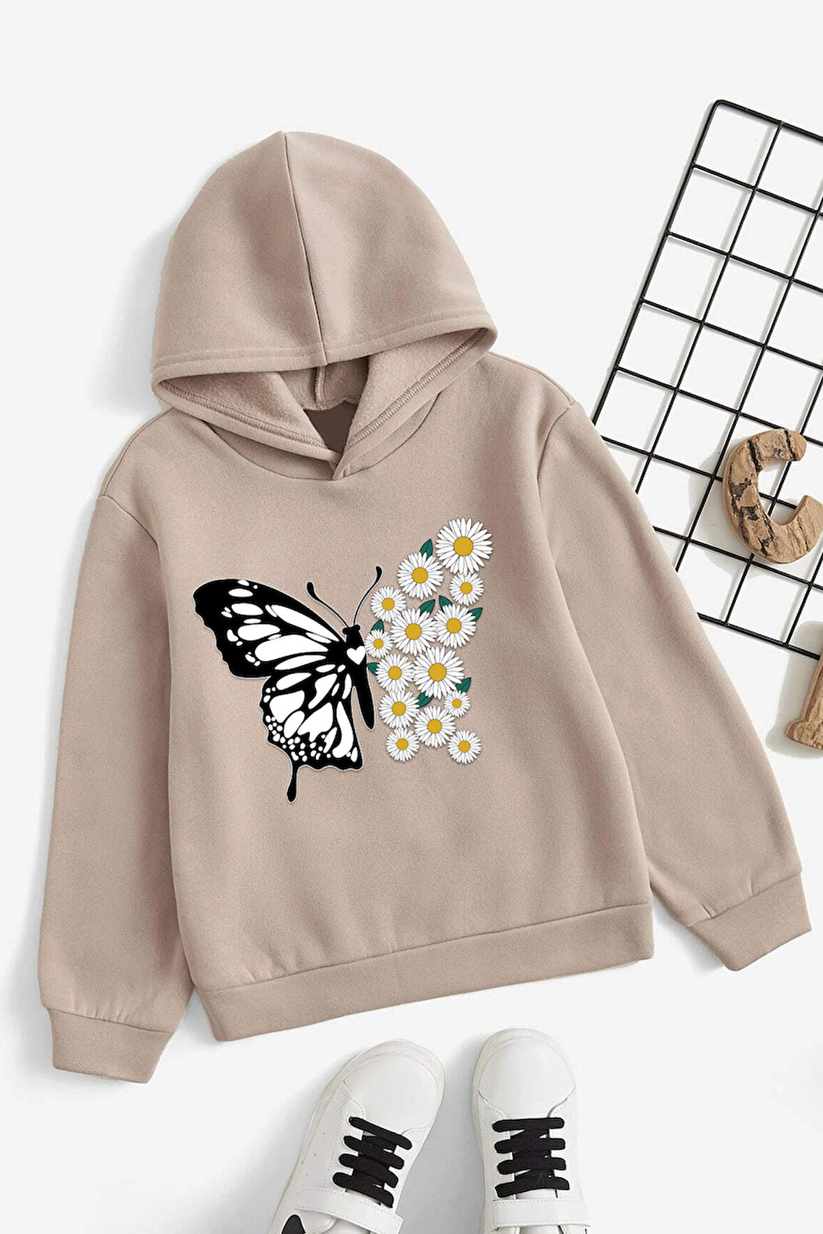 Uyguntarz Papatya Kelebek Baskılı Erkek - Kız Çocuk Rahat Kalıp Sweatshirt