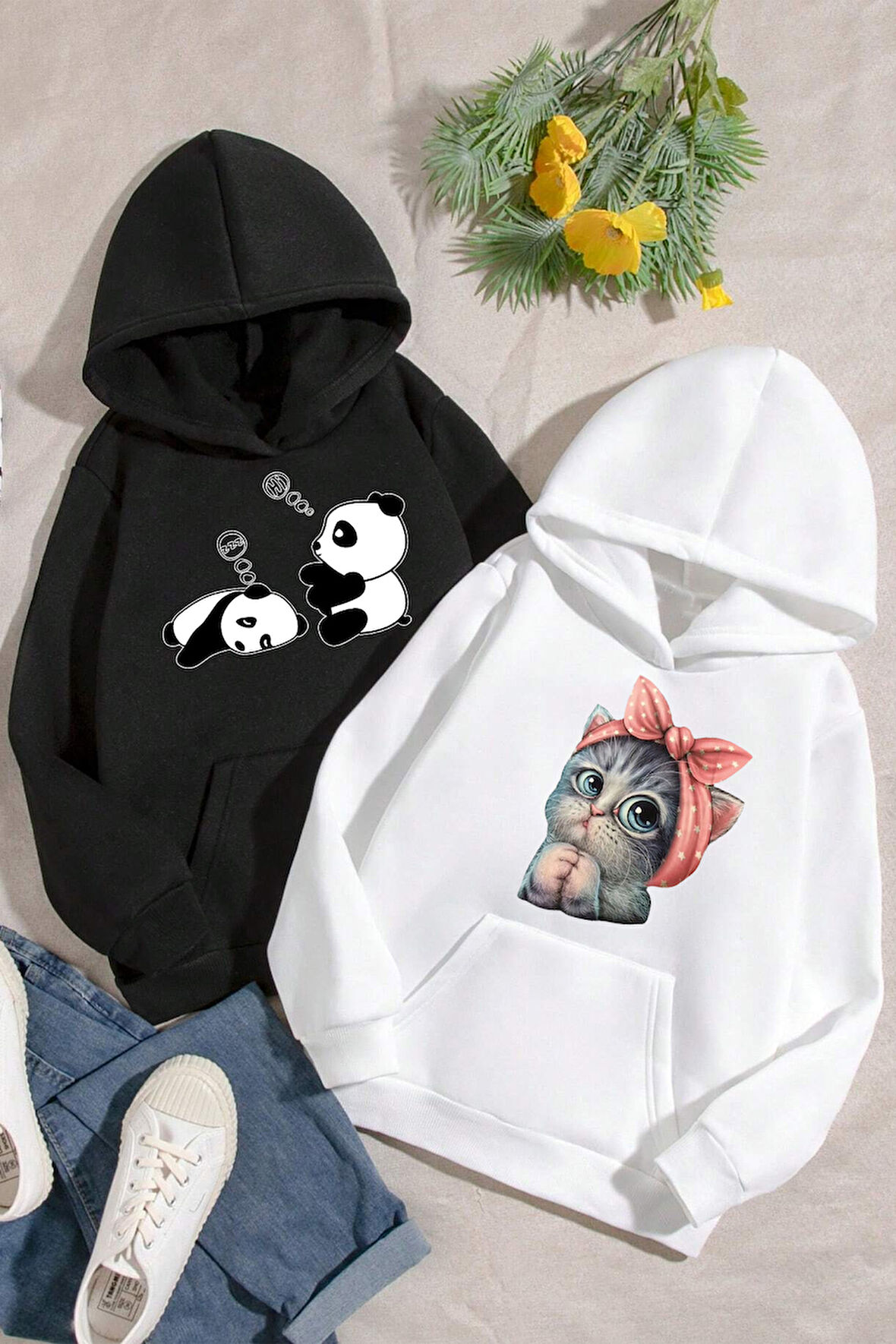 Uyguntarz 2'li Paket Baskılı Erkek - Kız Çocuk Rahat Kalıp Sweatshirt