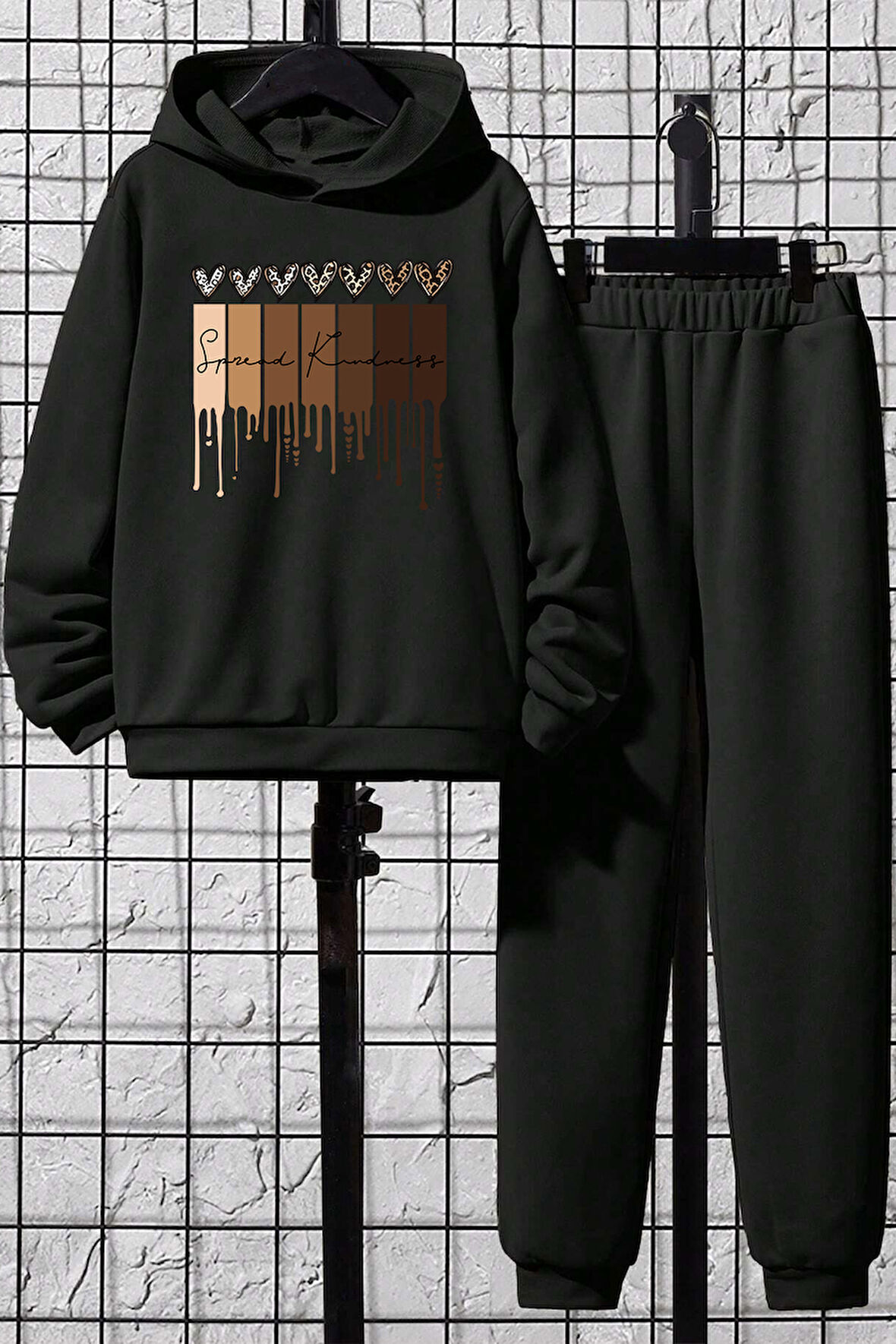 Uyguntarz Leopar Kalp Baskılı Erkek Çocuk  - Kız Rahat Eşofman Takımı