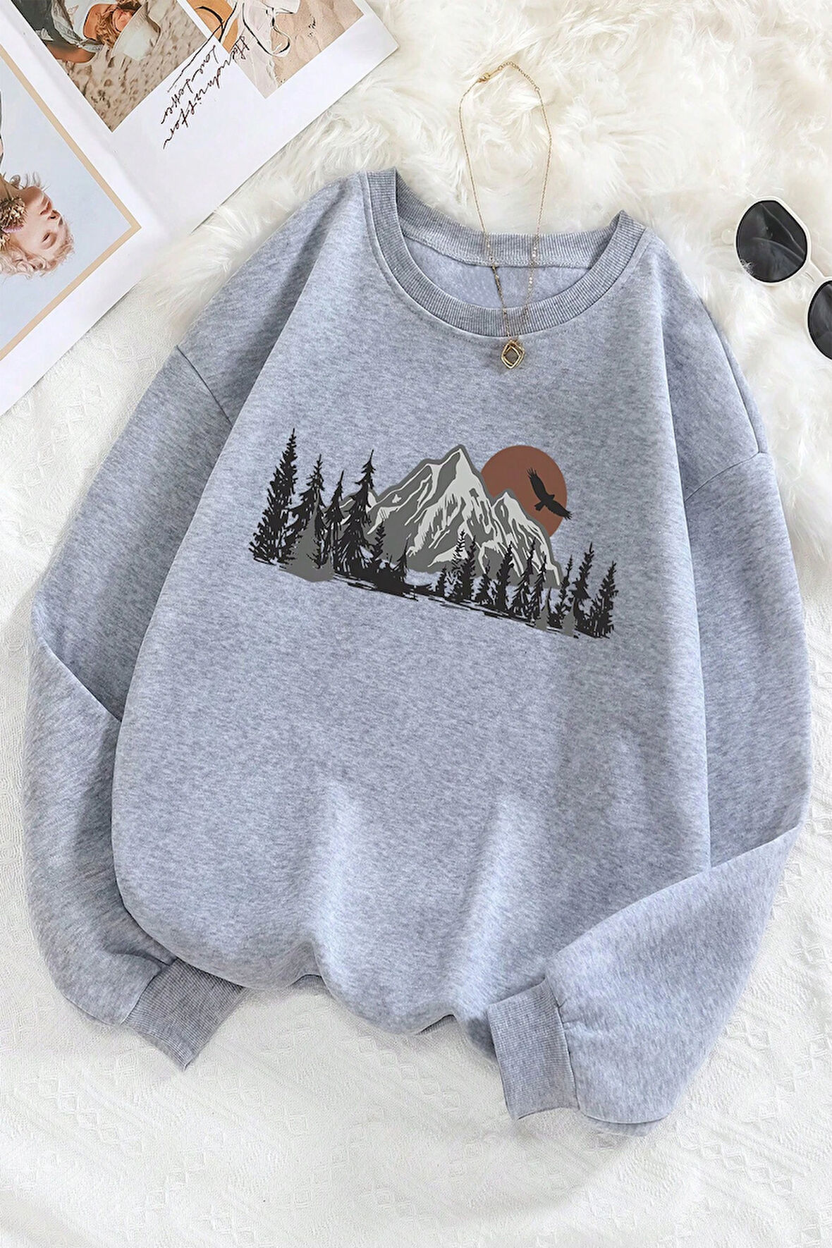Uyguntarz Mountain Baskılı Oversize Sweatshirt