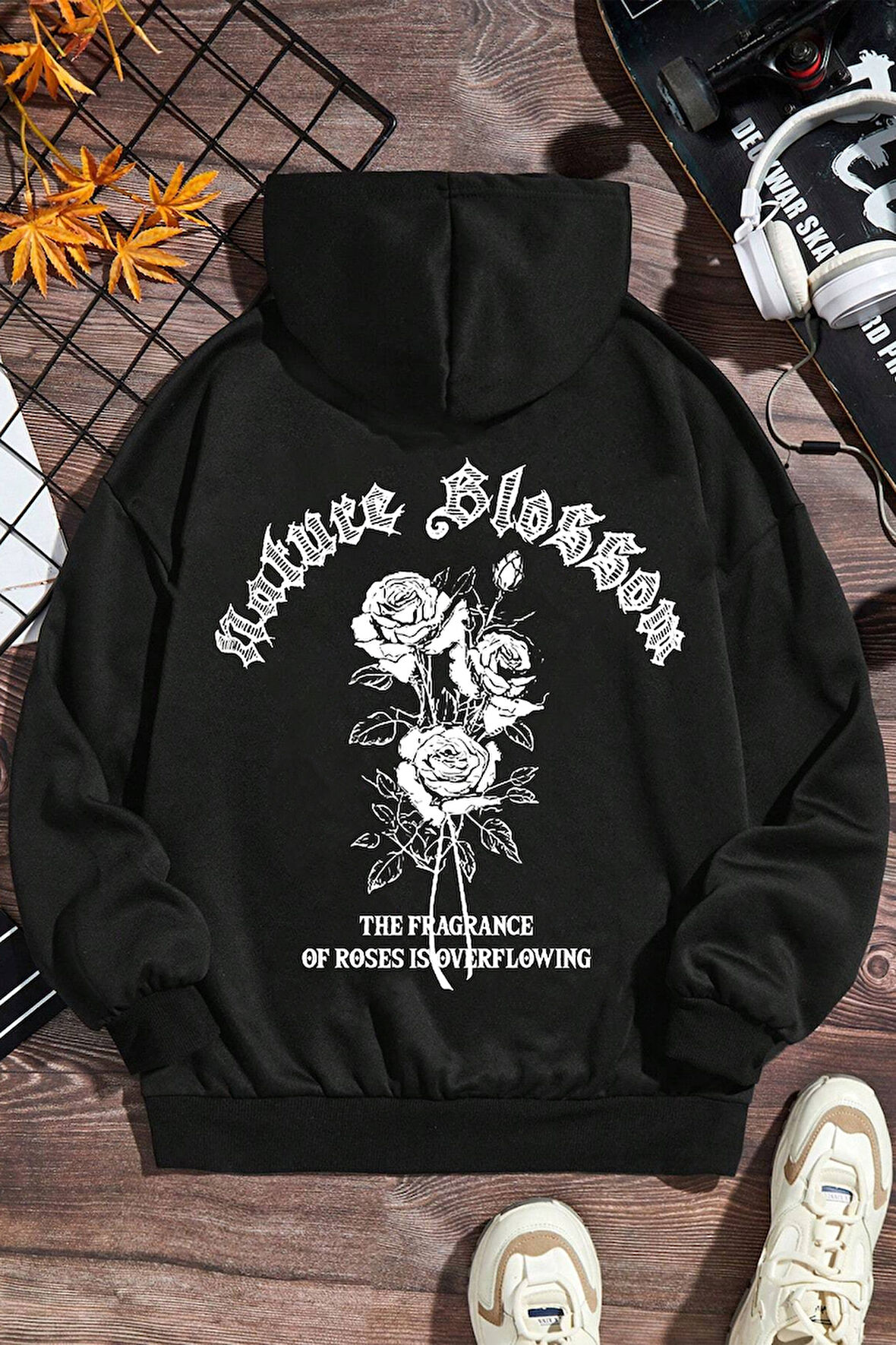 Uyguntarz White Rose Baskılı Erkek - Kız Çocuk Rahat Kalıp Sweatshirt