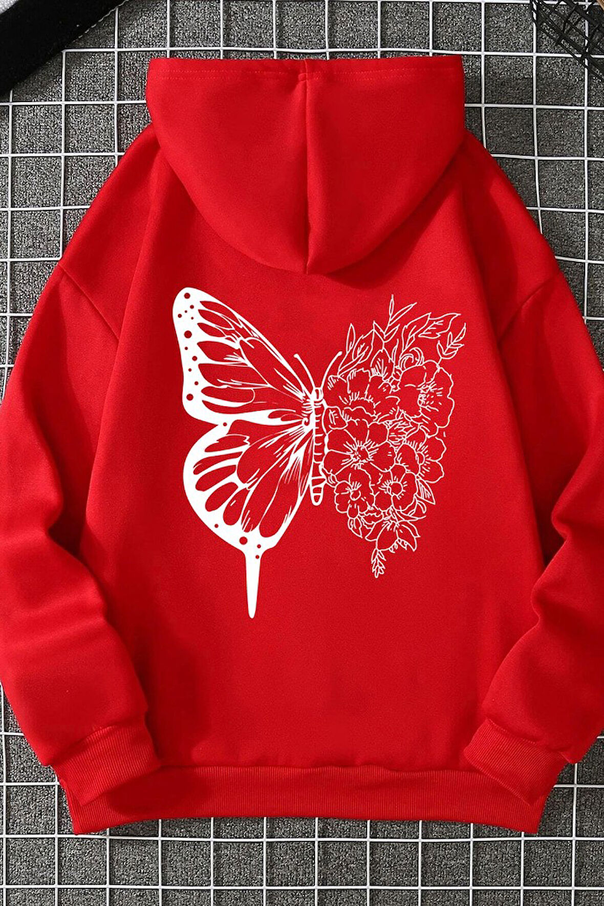 Uyguntarz Unisex Drawing Butterflies Sırt Baskılı Sweatshirt