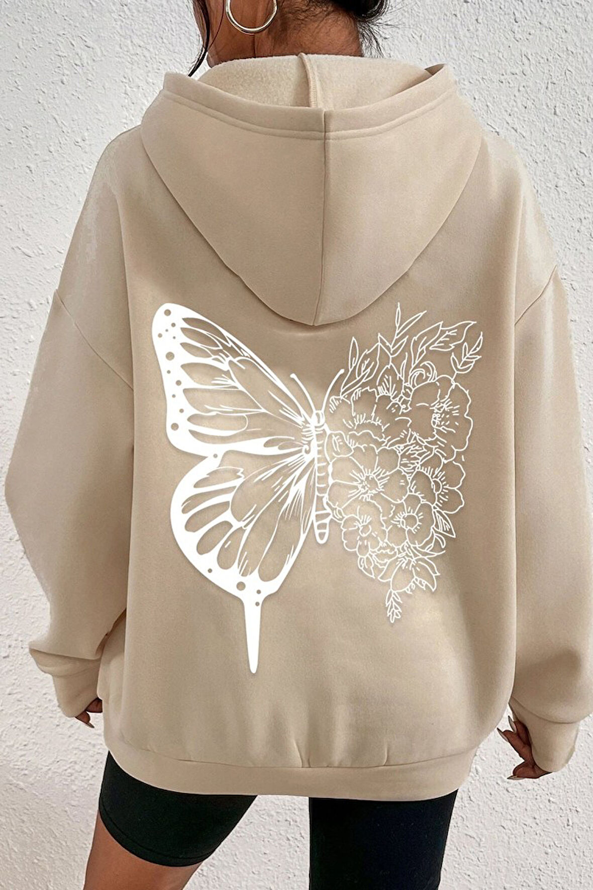 Unisex Drawing Butterflies Sırt Baskılı Sweatshirt