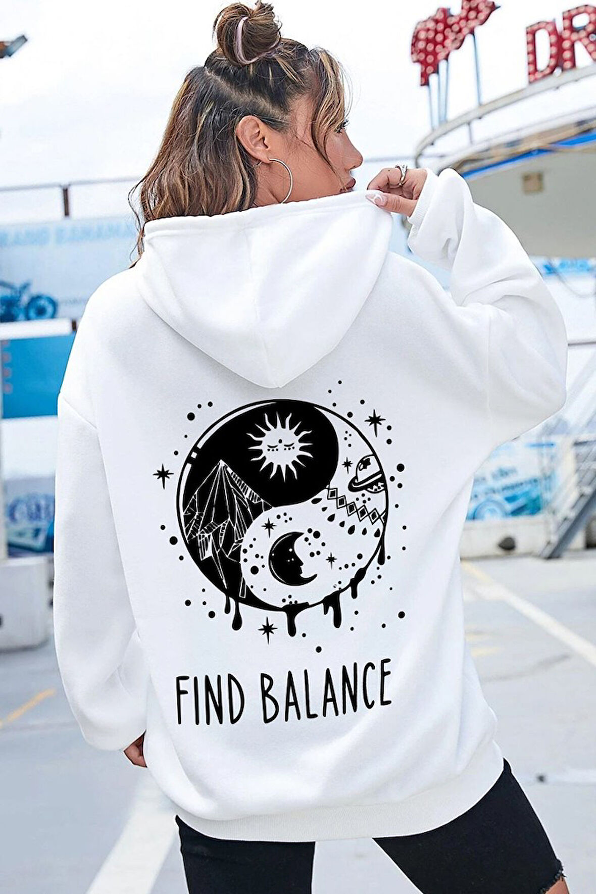 Unisex Yin & Yang Tasarım Sweatshirt