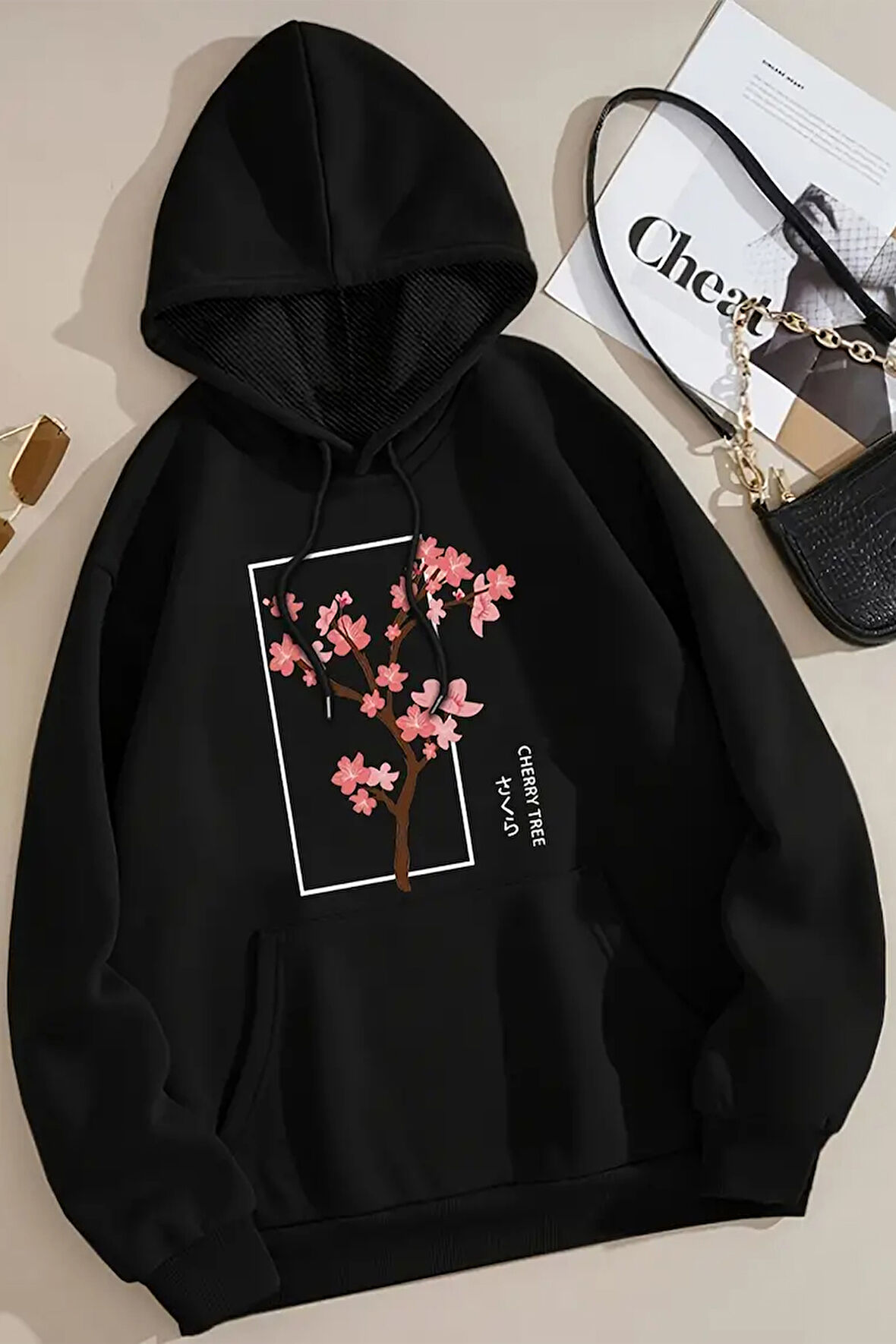 Uyguntarz Cherry Tree Baskılı Oversize Sweatshirt