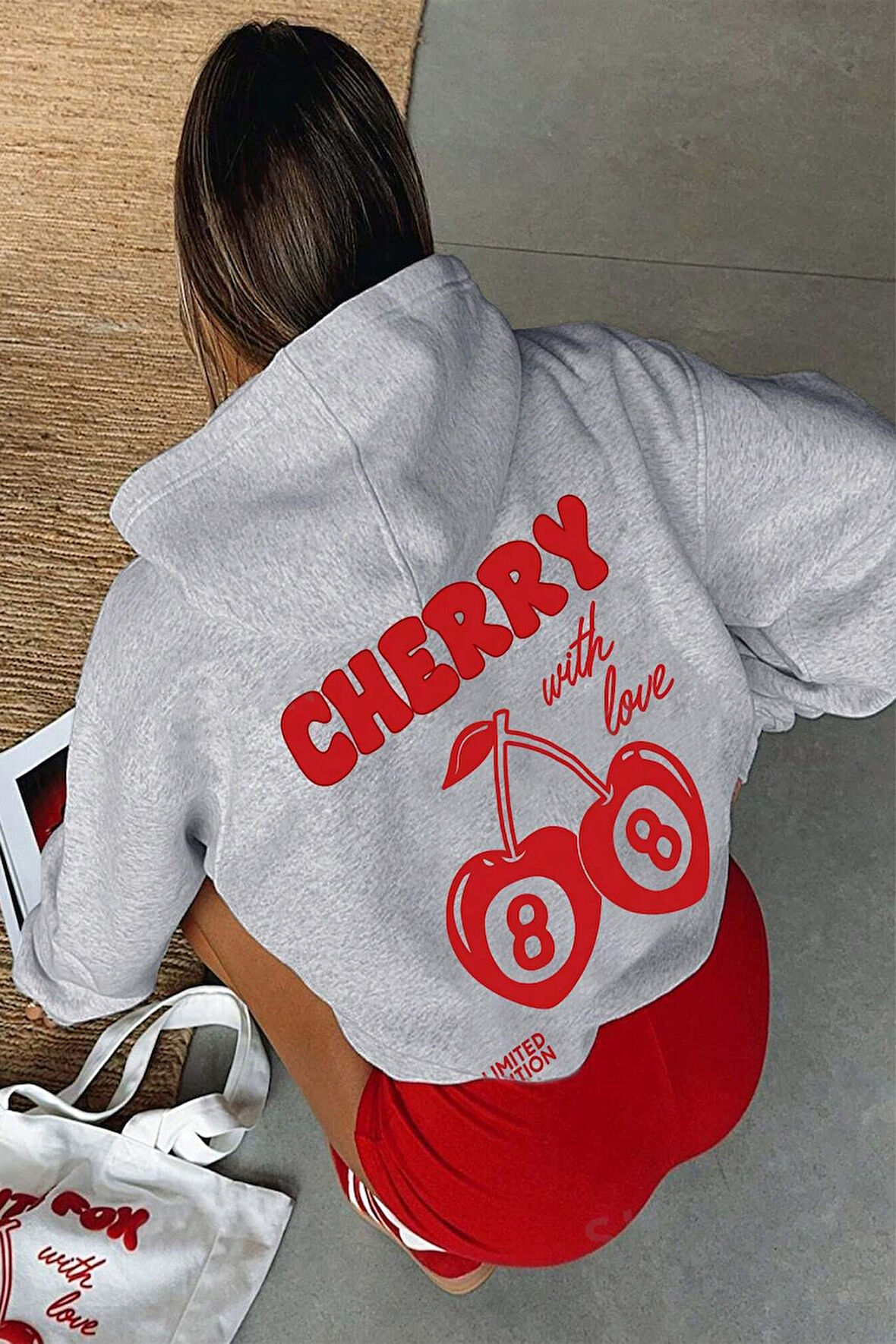 Uyguntarz Cherry Baskılı Oversize Sweatshirt