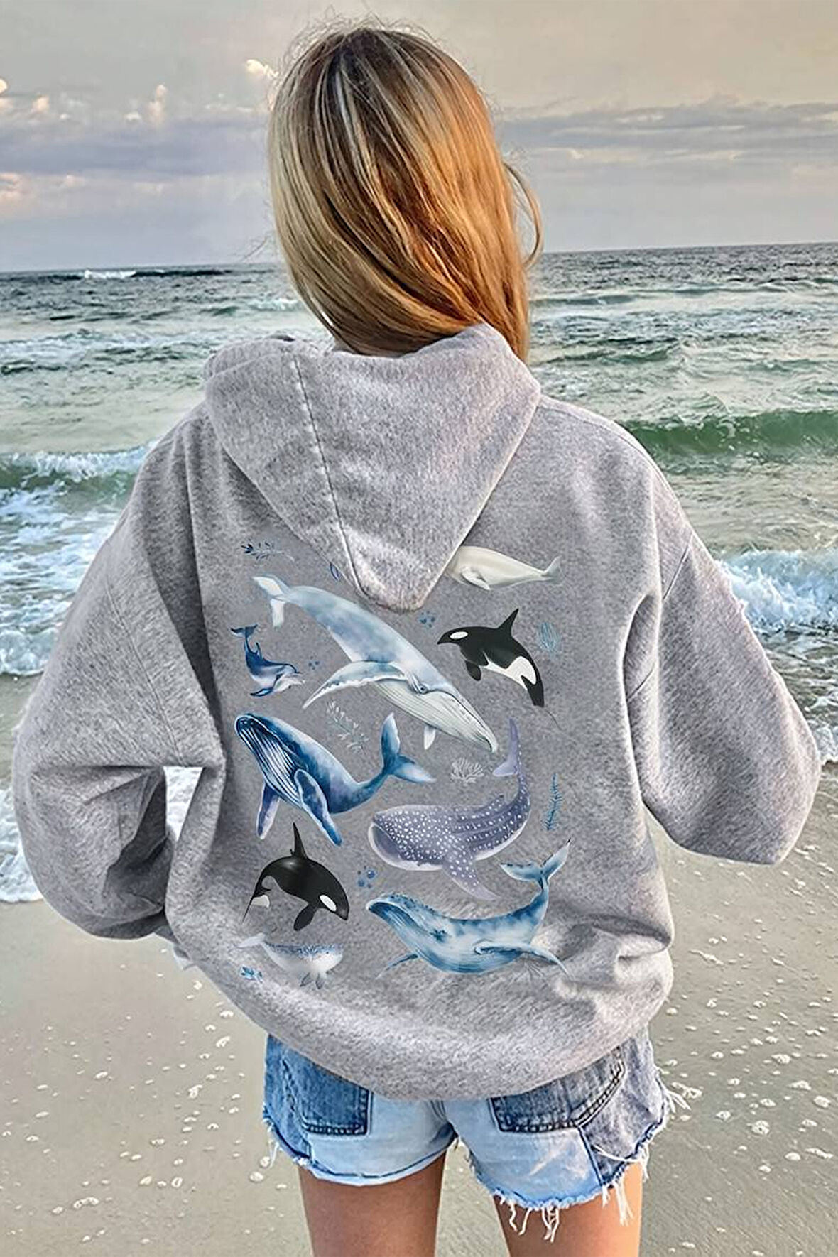 Uyguntarz Whales Baskılı Oversize Sweatshirt