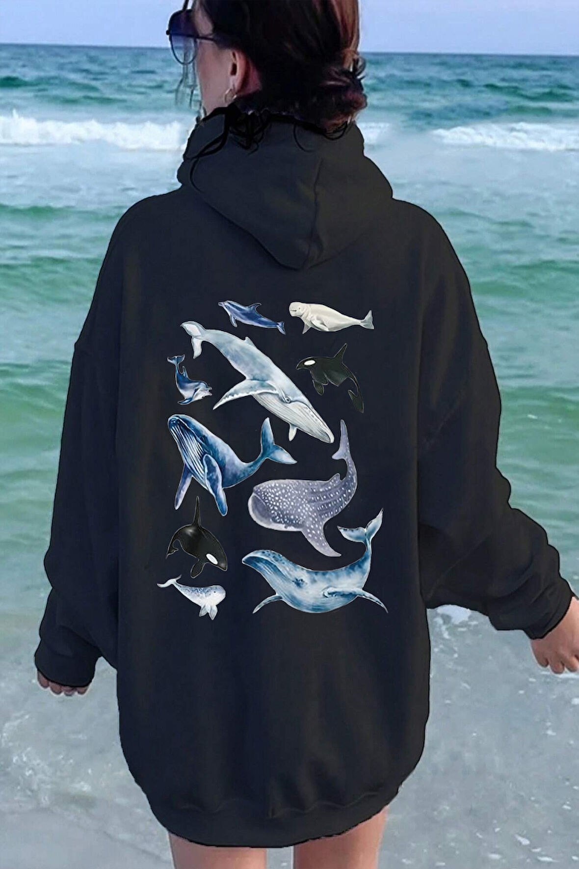 Uyguntarz Whales Baskılı Oversize Sweatshirt