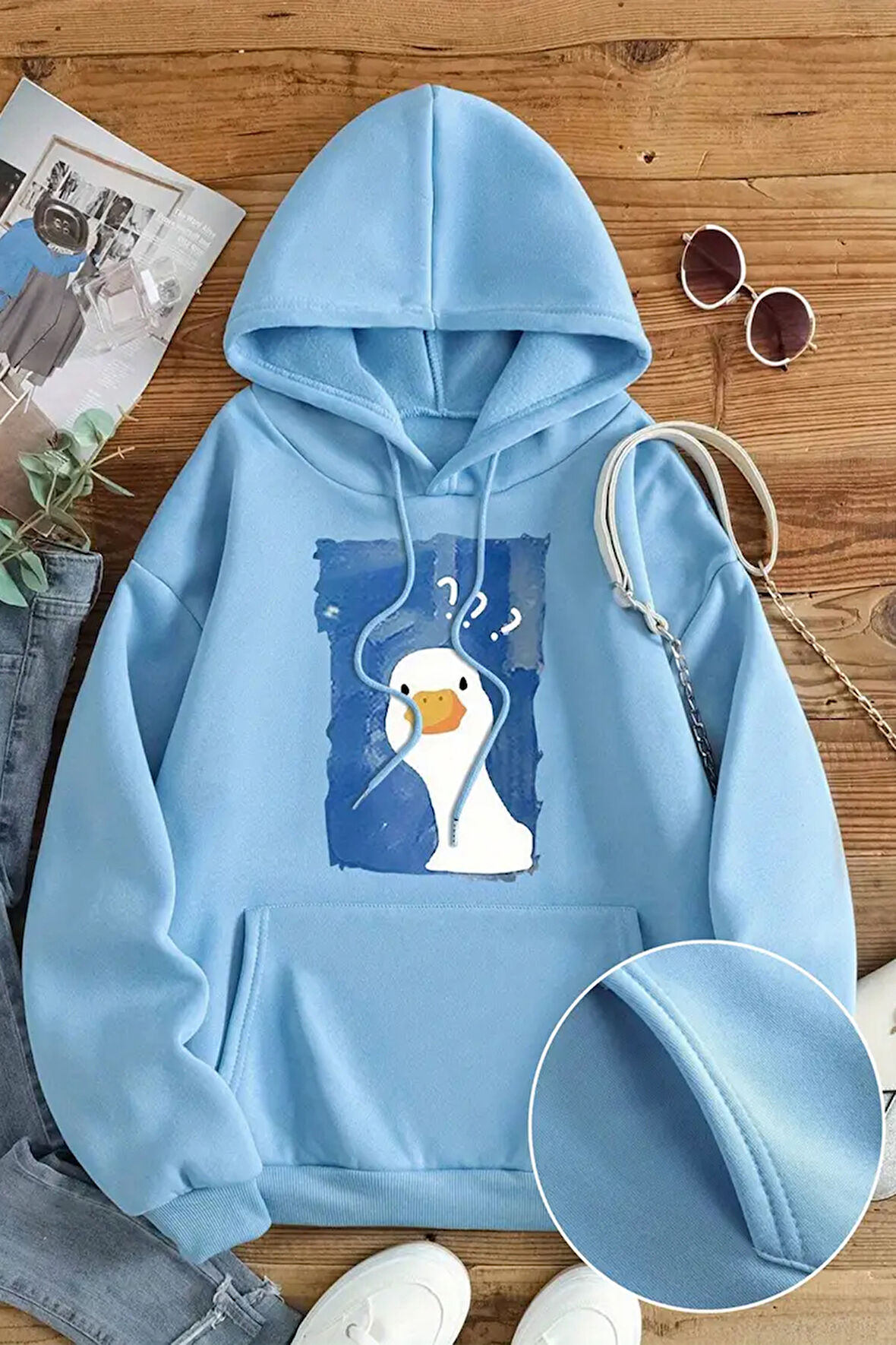 Uyguntarz Meraklı Ördek Baskılı Oversize Sweatshirt