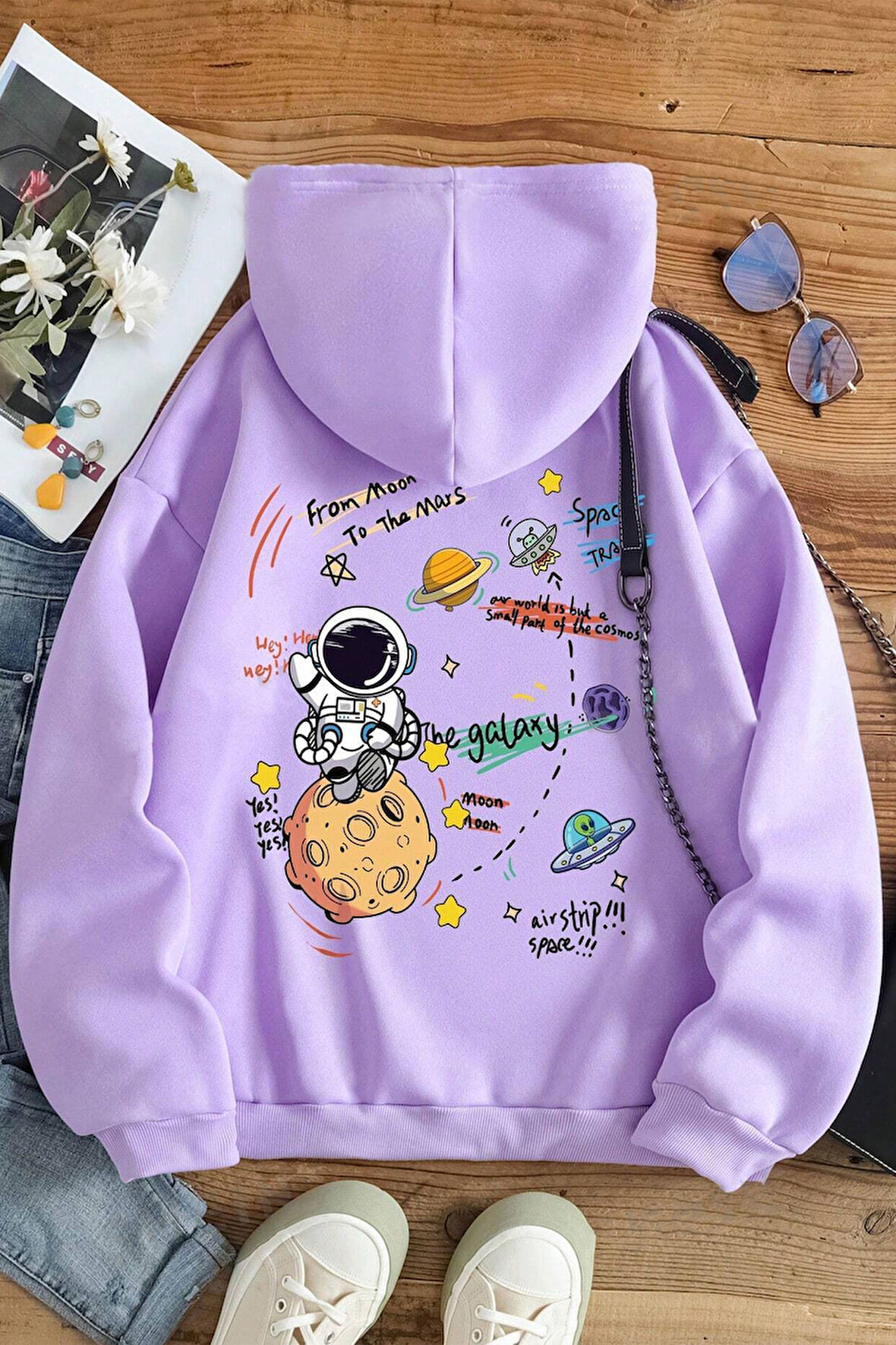 Uyguntarz The Galaxy Baskılı Oversize Sweatshirt