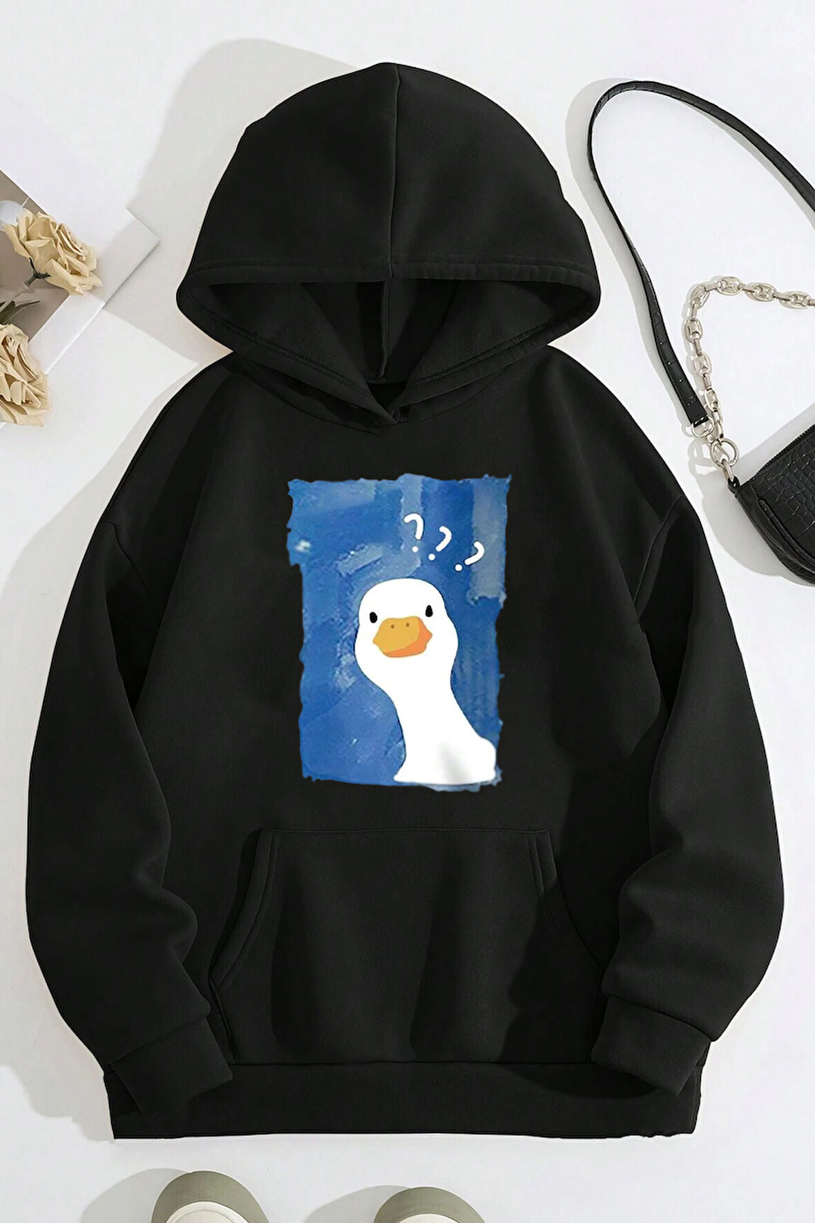 Uyguntarz Meraklı Ördek Baskılı Oversize Sweatshirt