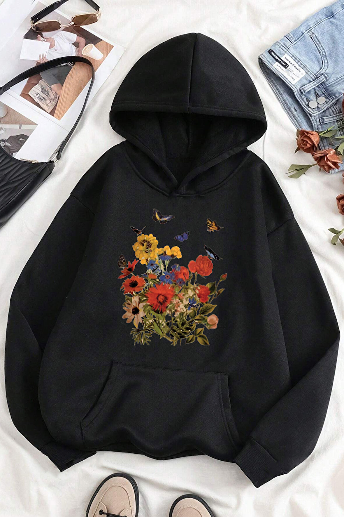 Uyguntarz Renkli Çicek Baskılı Oversize Sweatshirt