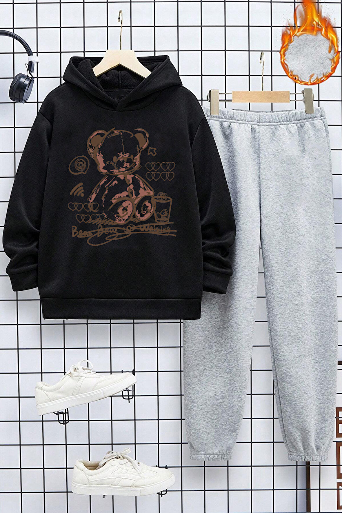 Uyguntarz Bear Baskılı Erkek Çocuk  - Kız Rahat Eşofman Takımı