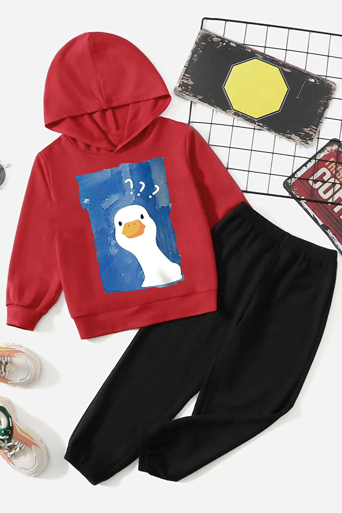 Uyguntarz Meraklı Ördek Baskılı Çocuk Rahat Eşofman Takımı