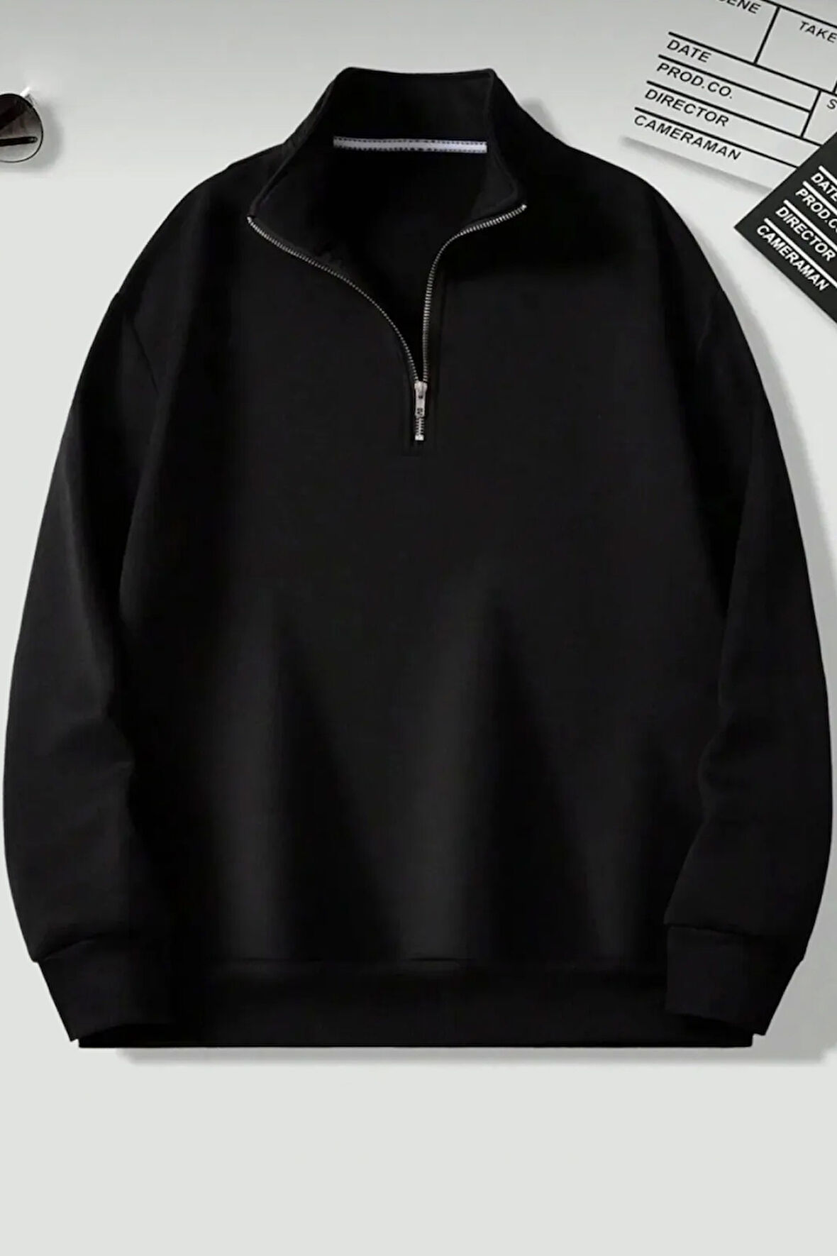 Uyguntarz Dik Yaka Yarım Fermuarlı Düz Kazak Sweatshirt