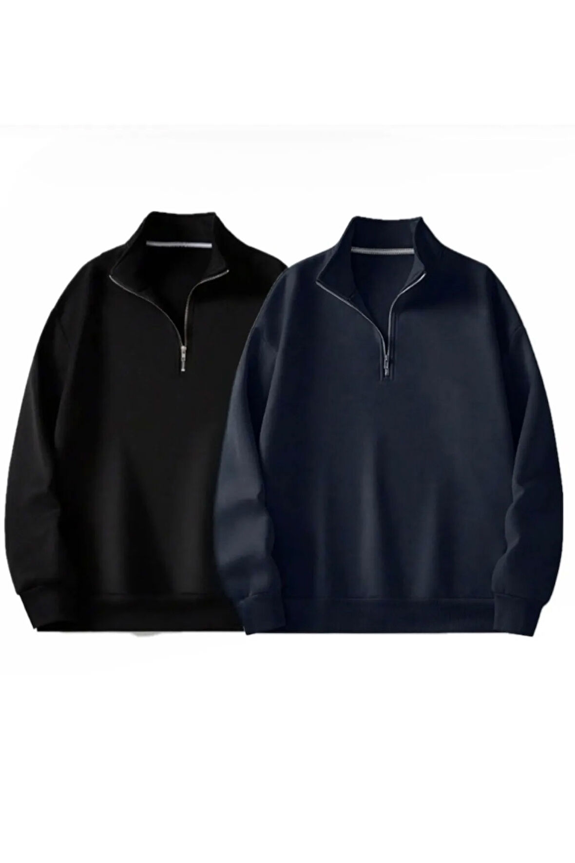 Uyguntarz 2'Lİ Paket Dik Yaka Yarım Fermuarlı Düz Kazak Sweatshirt