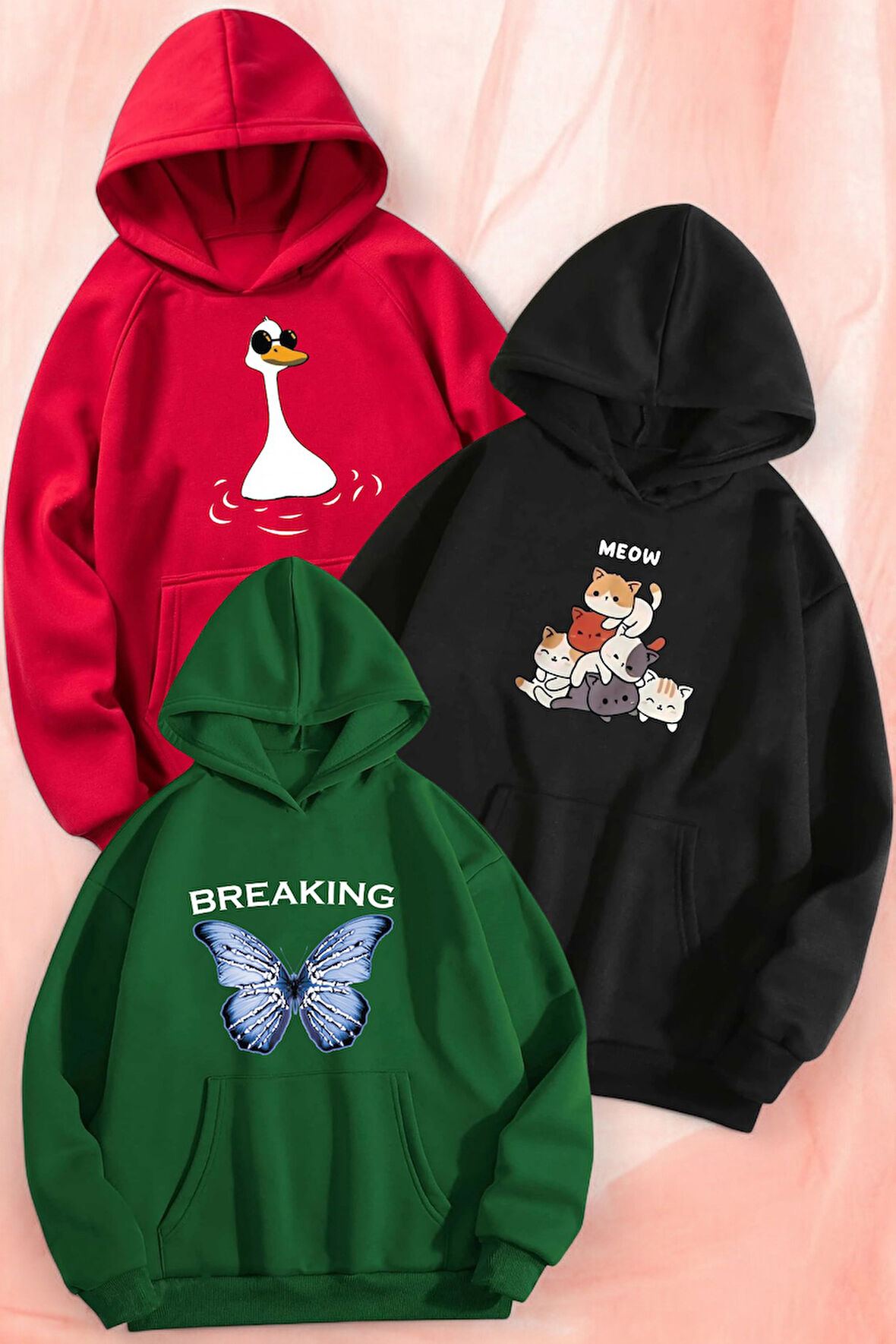 3'lu Paket Baskılı Oversize Unisex Sweatshirt
