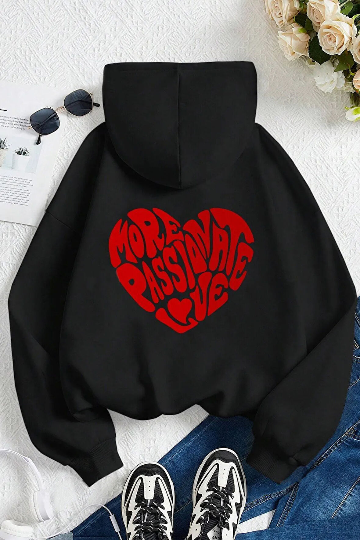 Uyguntarz More Love Baskılı  Pamuklu Oversize Sweatshirt