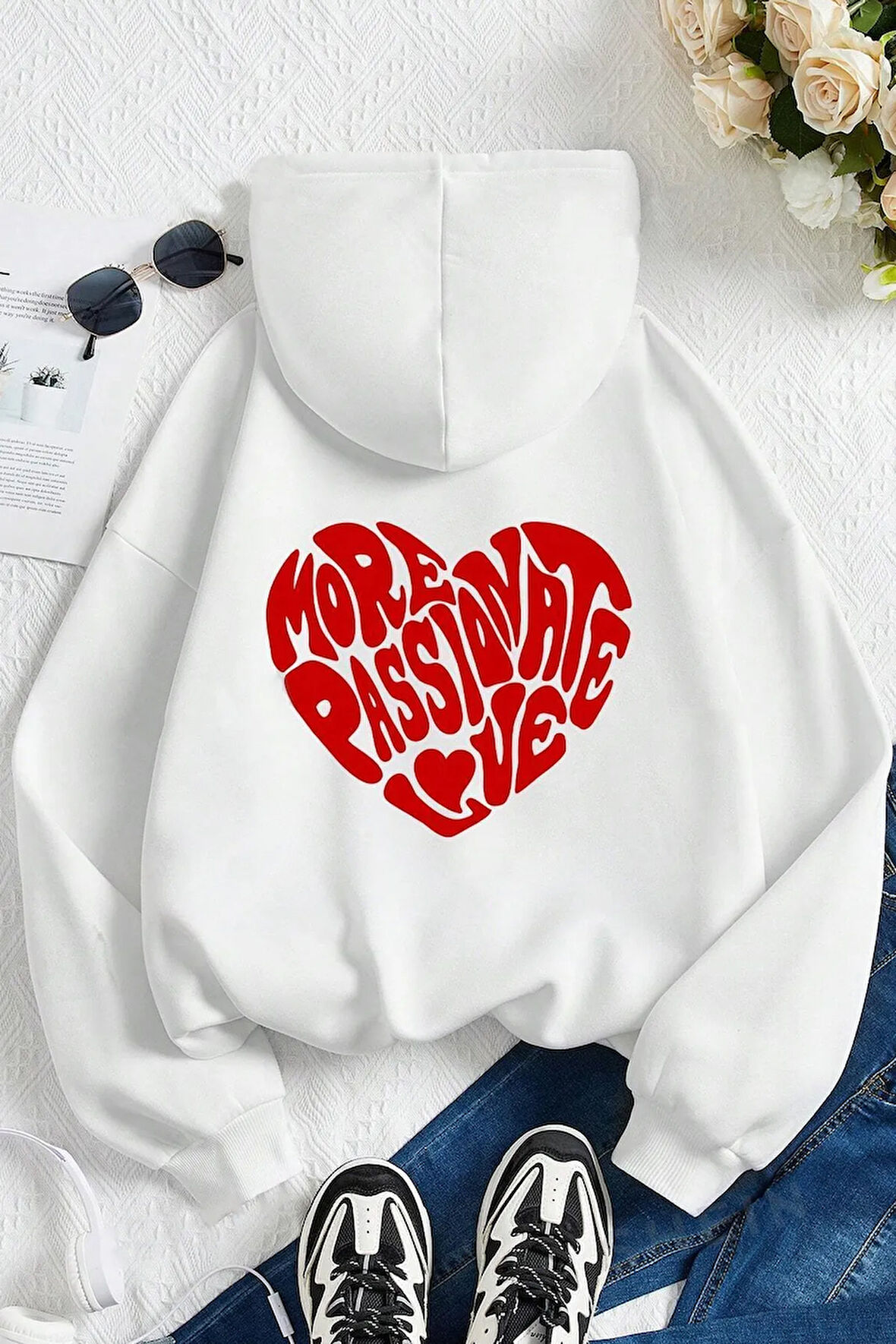 More Love Baskılı  Pamuklu Oversize Sweatshirt