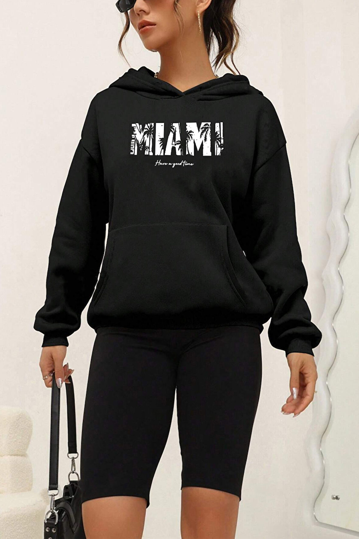 Uyguntarz Miami Baskılı  Pamuklu Oversize Sweatshirt