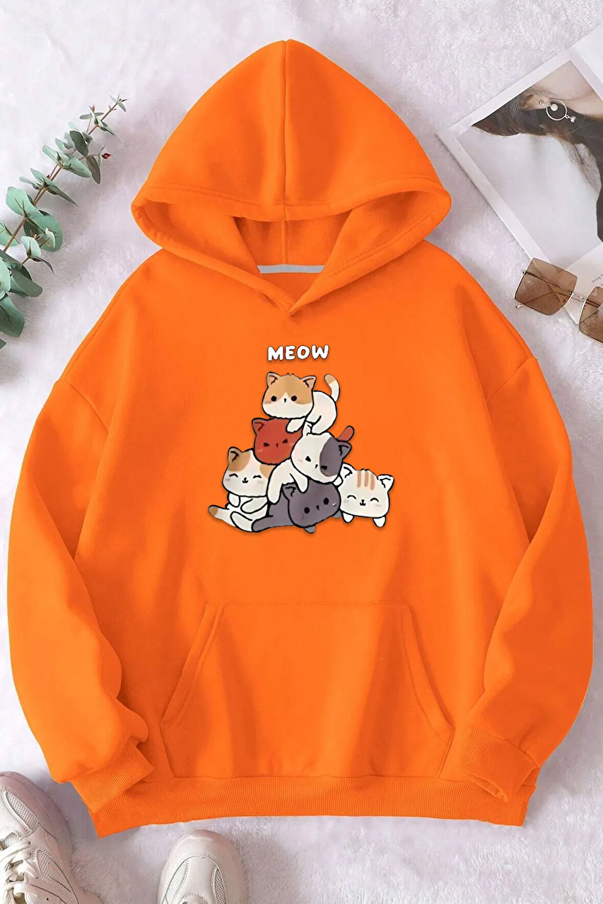 Uyguntarz Meow Tatlı Kediler Baskılı Oversize Sweatshirt