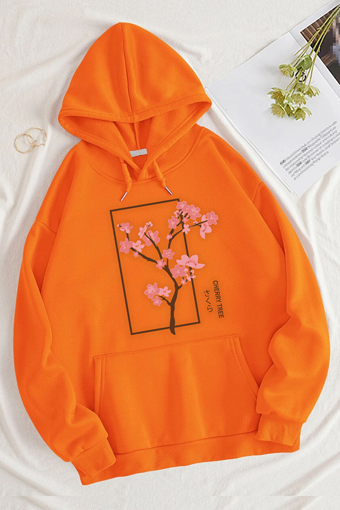 Uyguntarz Cherry Tree Baskılı Oversize Sweatshirt
