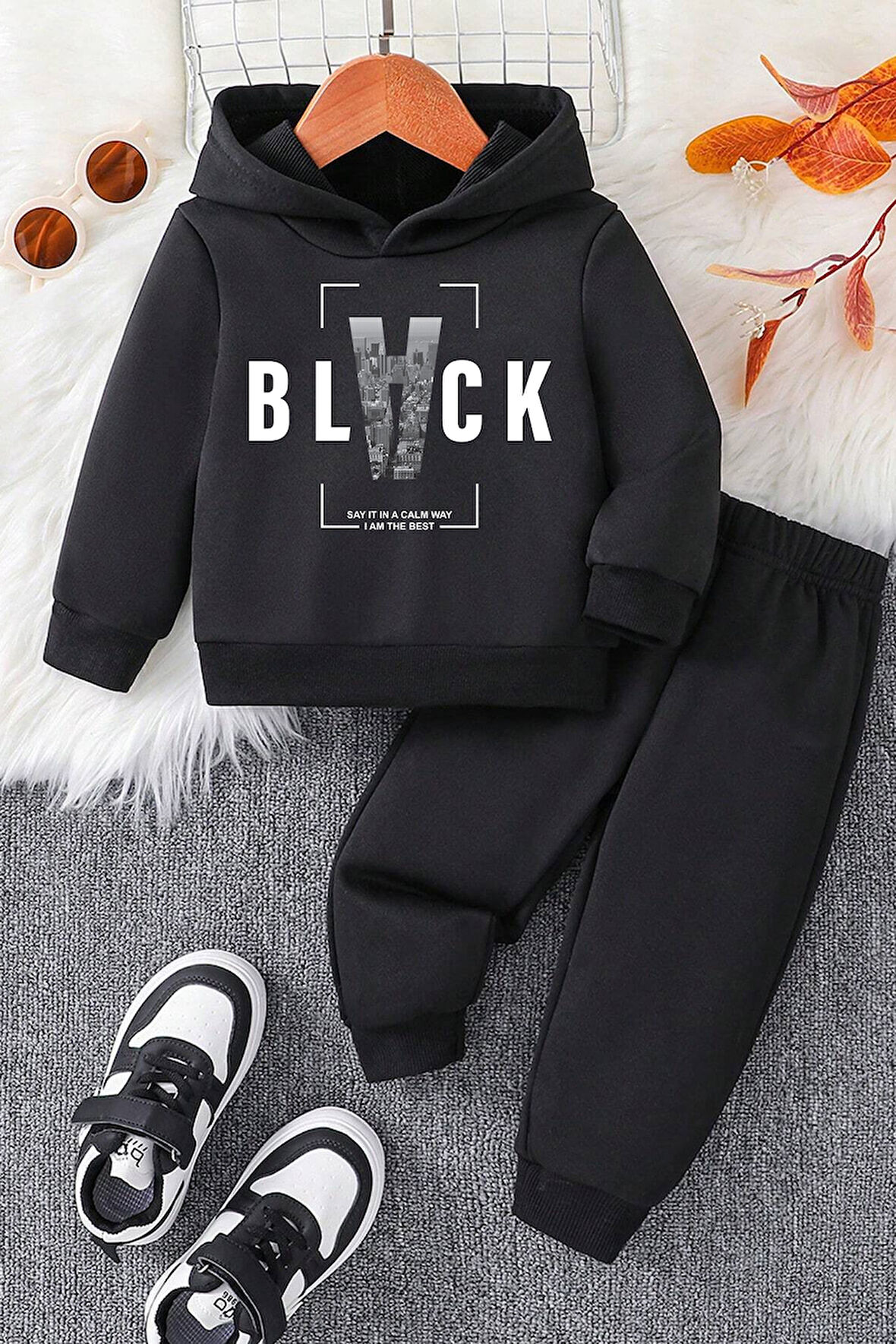 Uyguntarz Black Baskılı Çocuk Rahat Eşofman Takımı