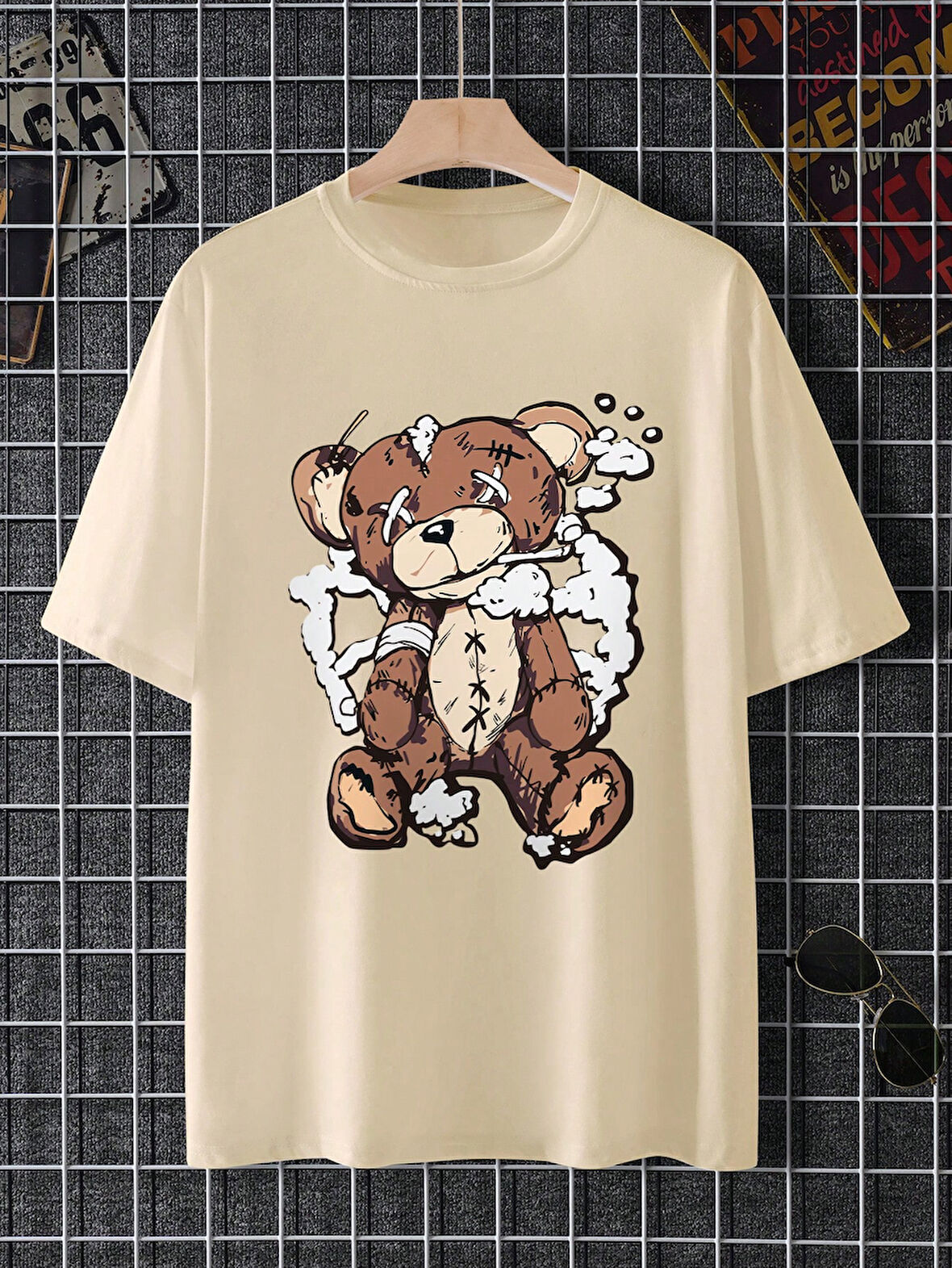 Unisex Ayı Gözü  X Baskılı Oversize Tshirt