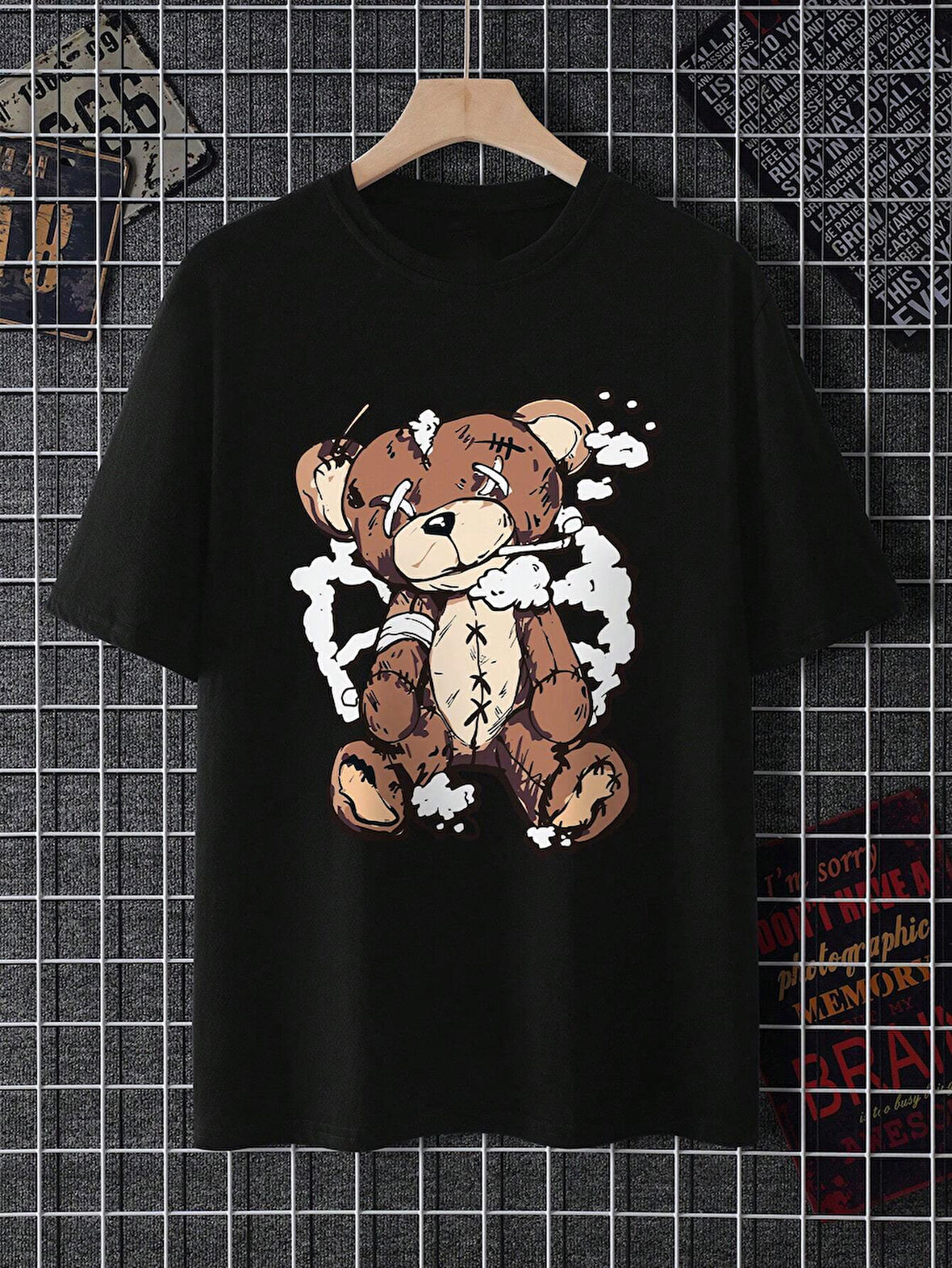 Unisex Ayı Gözü  X Baskılı Oversize Tshirt