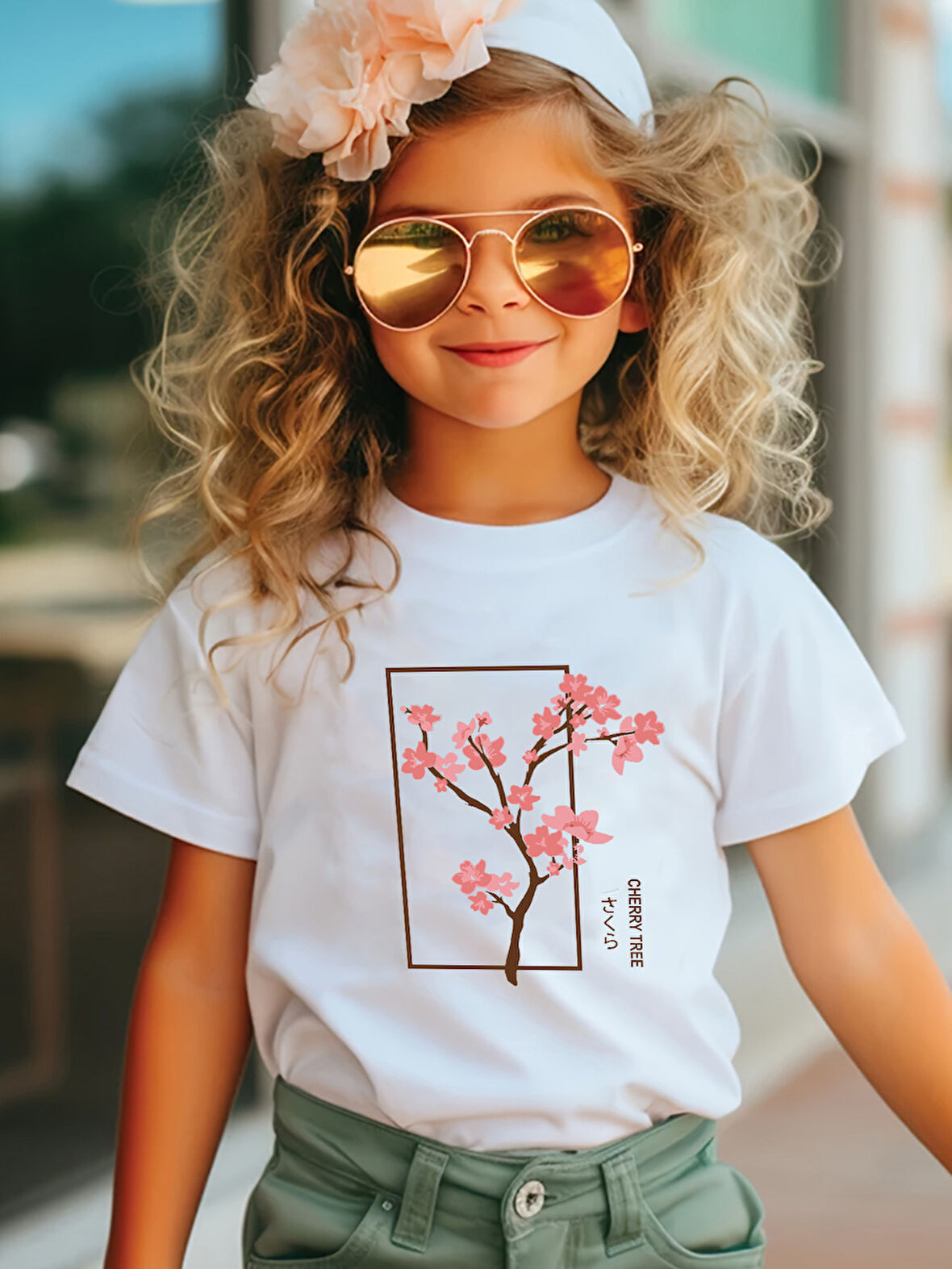 Çocuk Kİiraz Ağacı baskılı Pamuklu Tshirt