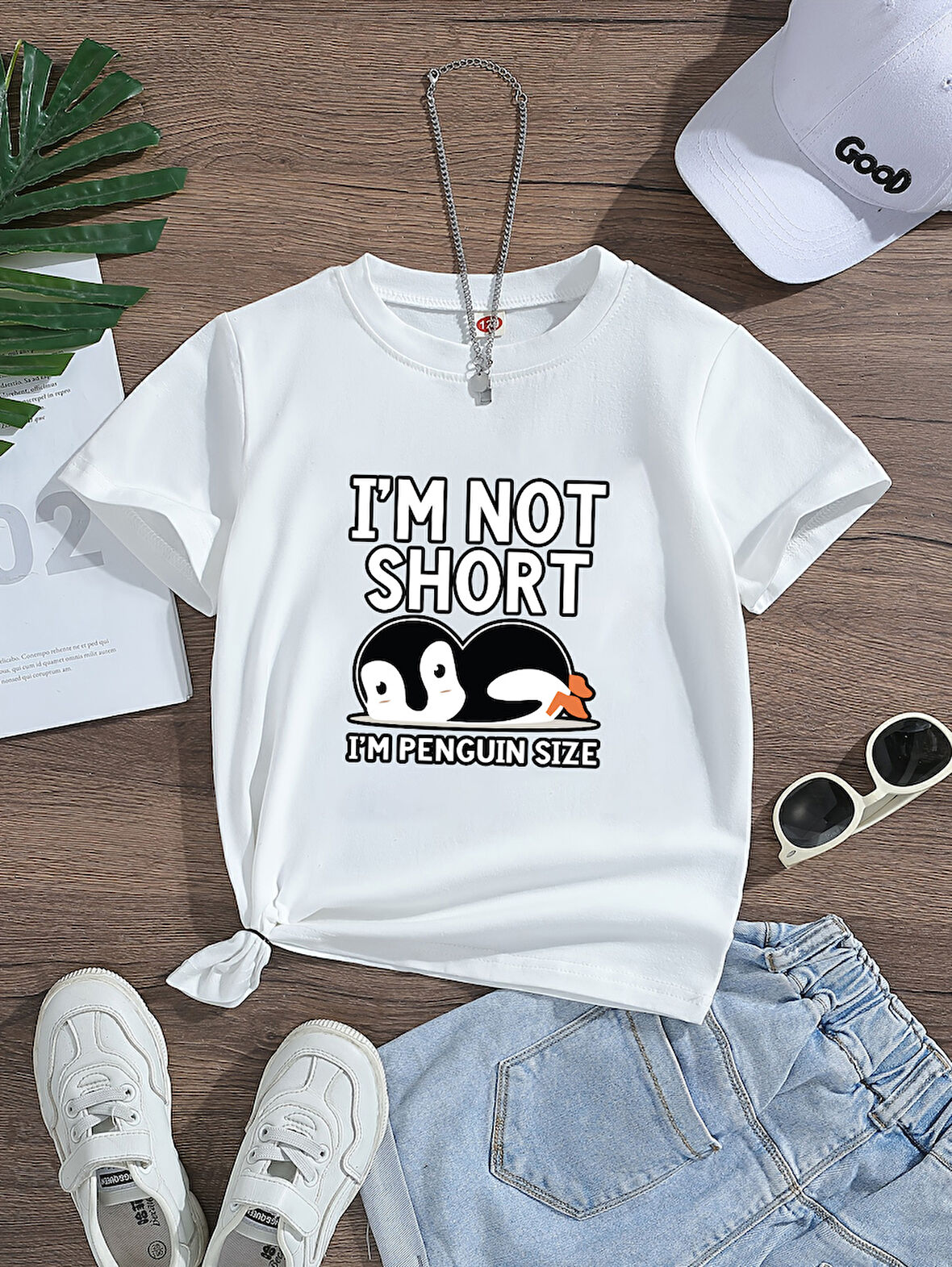 Çocuk Penguen Baskılı Pamuklu Tshirt