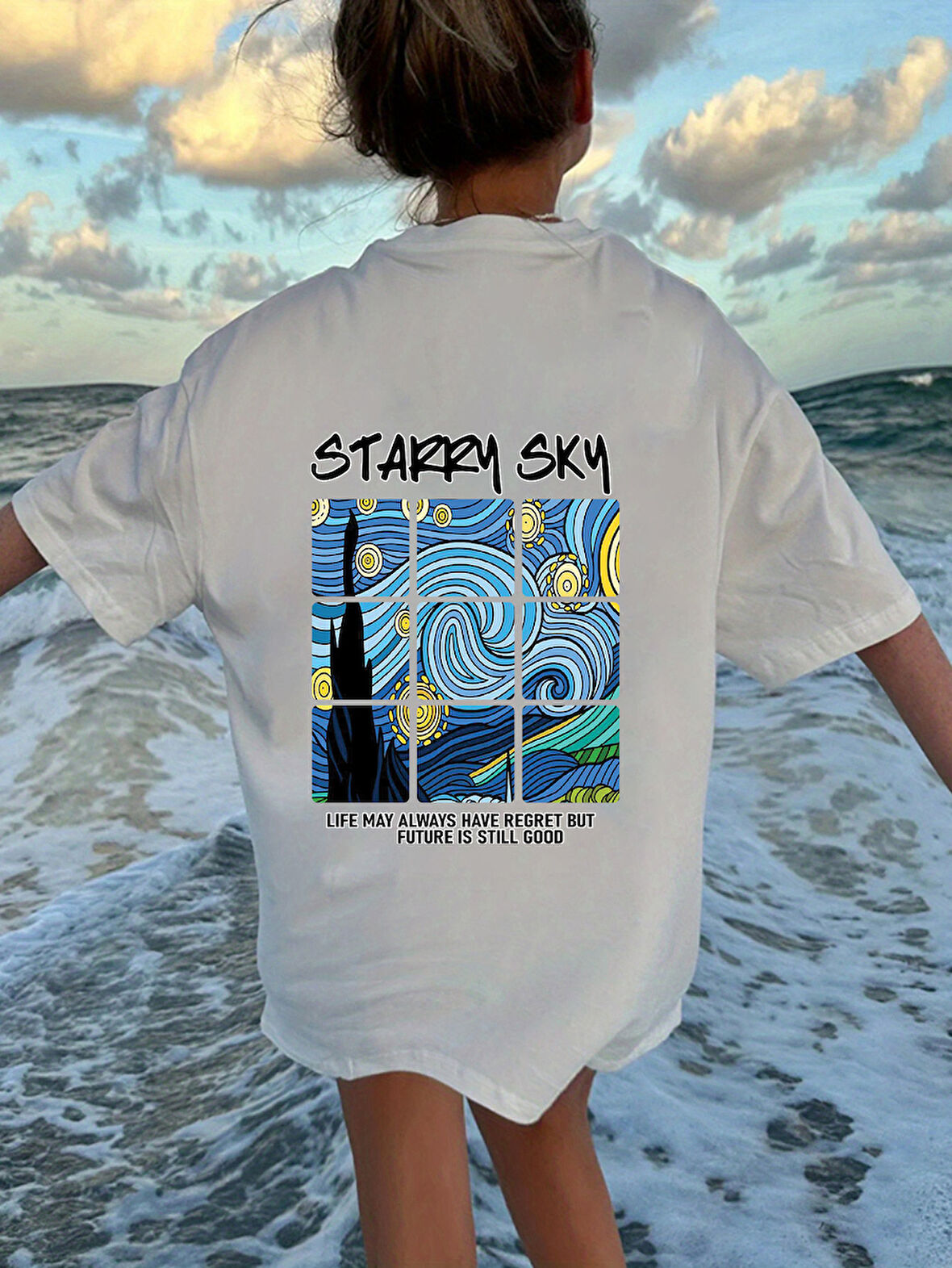Çocuk Starry Sky baskılı Pamuklu Tshirt