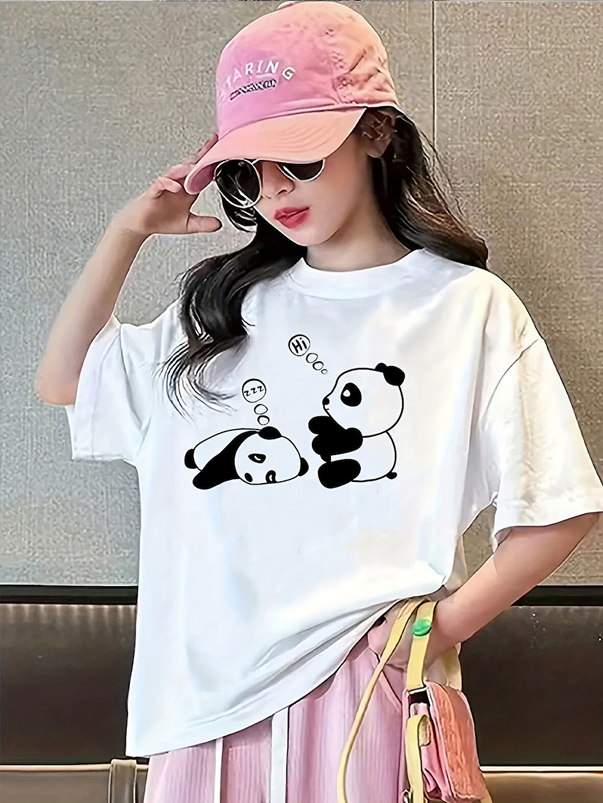 Çocuk Uyuyan Pandalar baskılı Pamuklu Tshirt