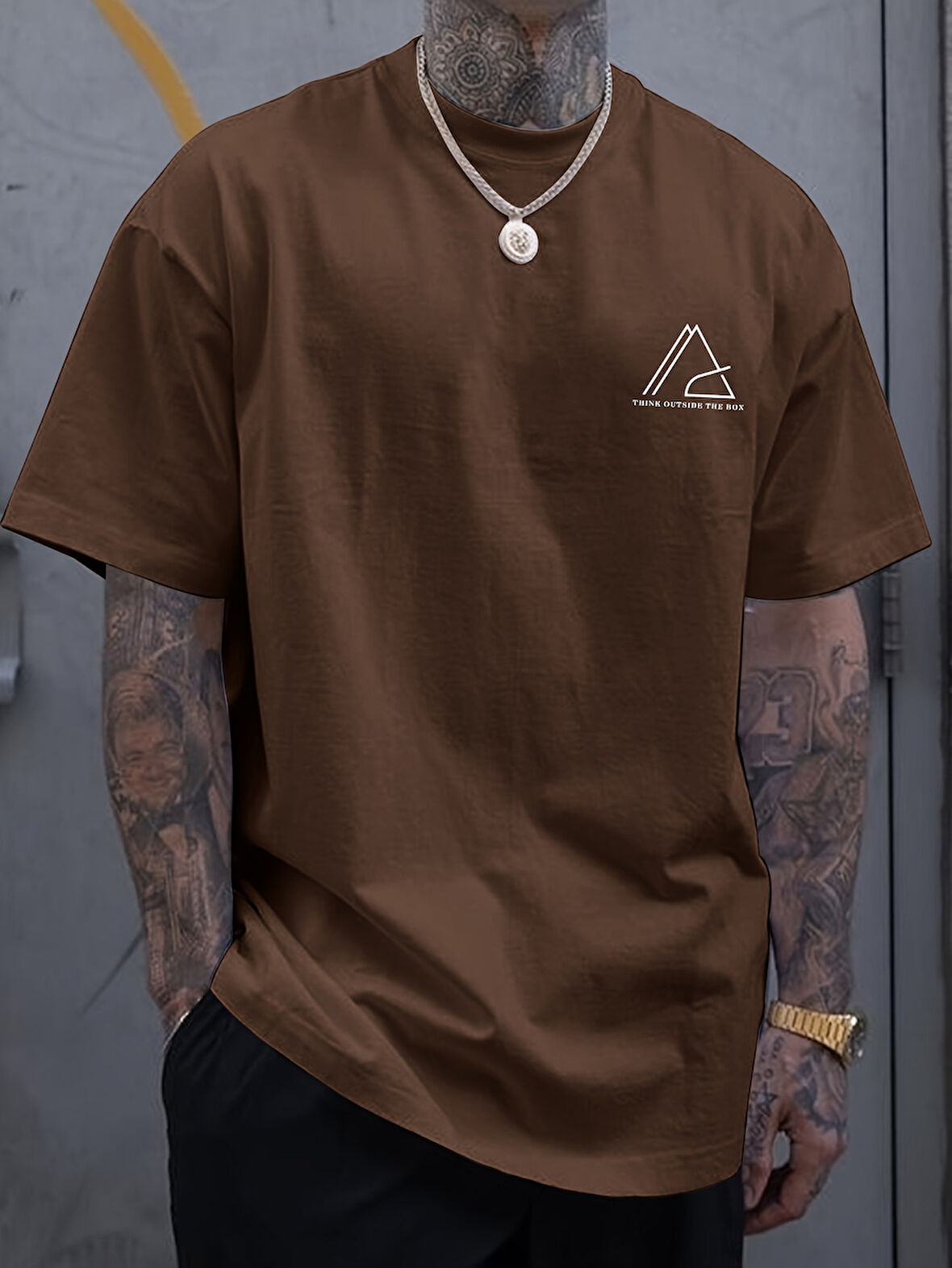 Unisex Think Outside The Box baskılı Oversize Tshirt