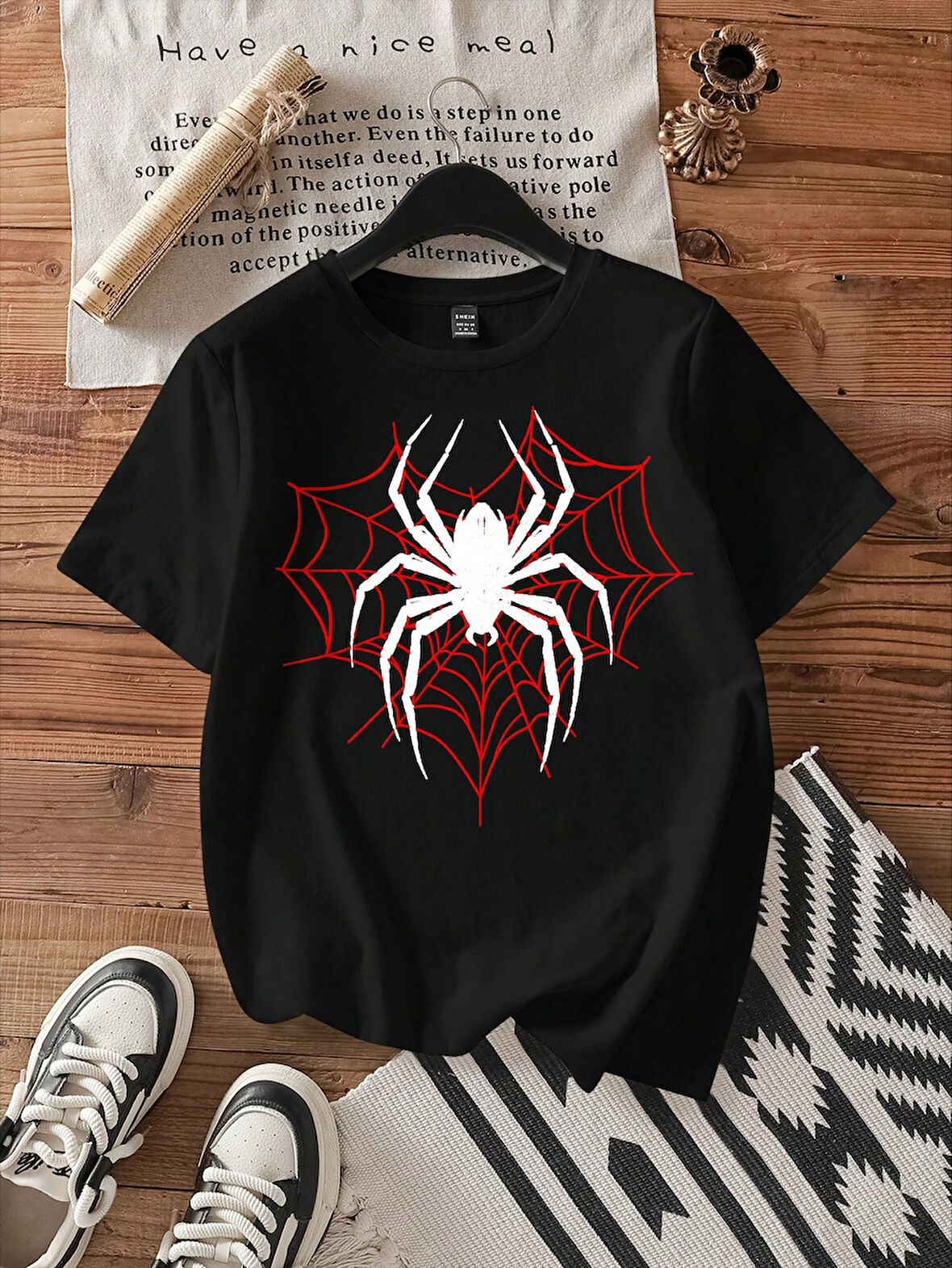 Unisex ÖRÜMCEK AĞLI Baskılı Oversize Tshirt