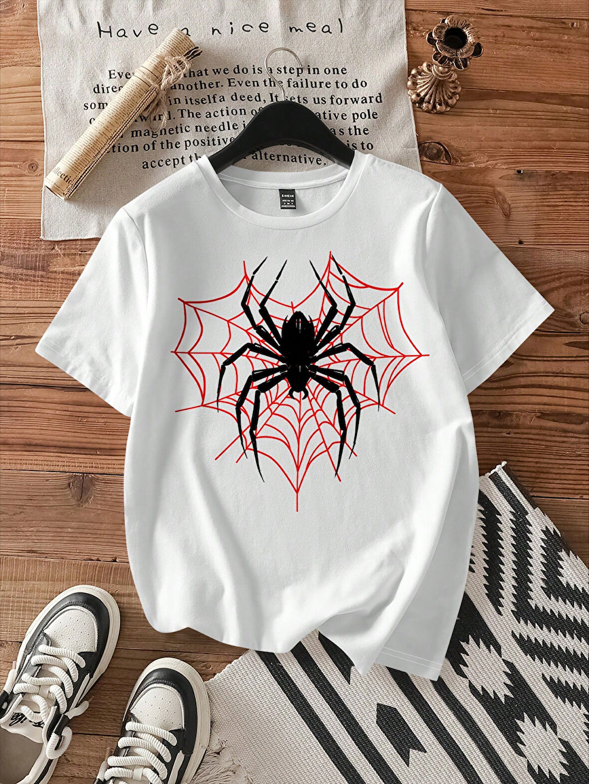 Unisex ÖRÜMCEK AĞLI Baskılı Oversize Tshirt