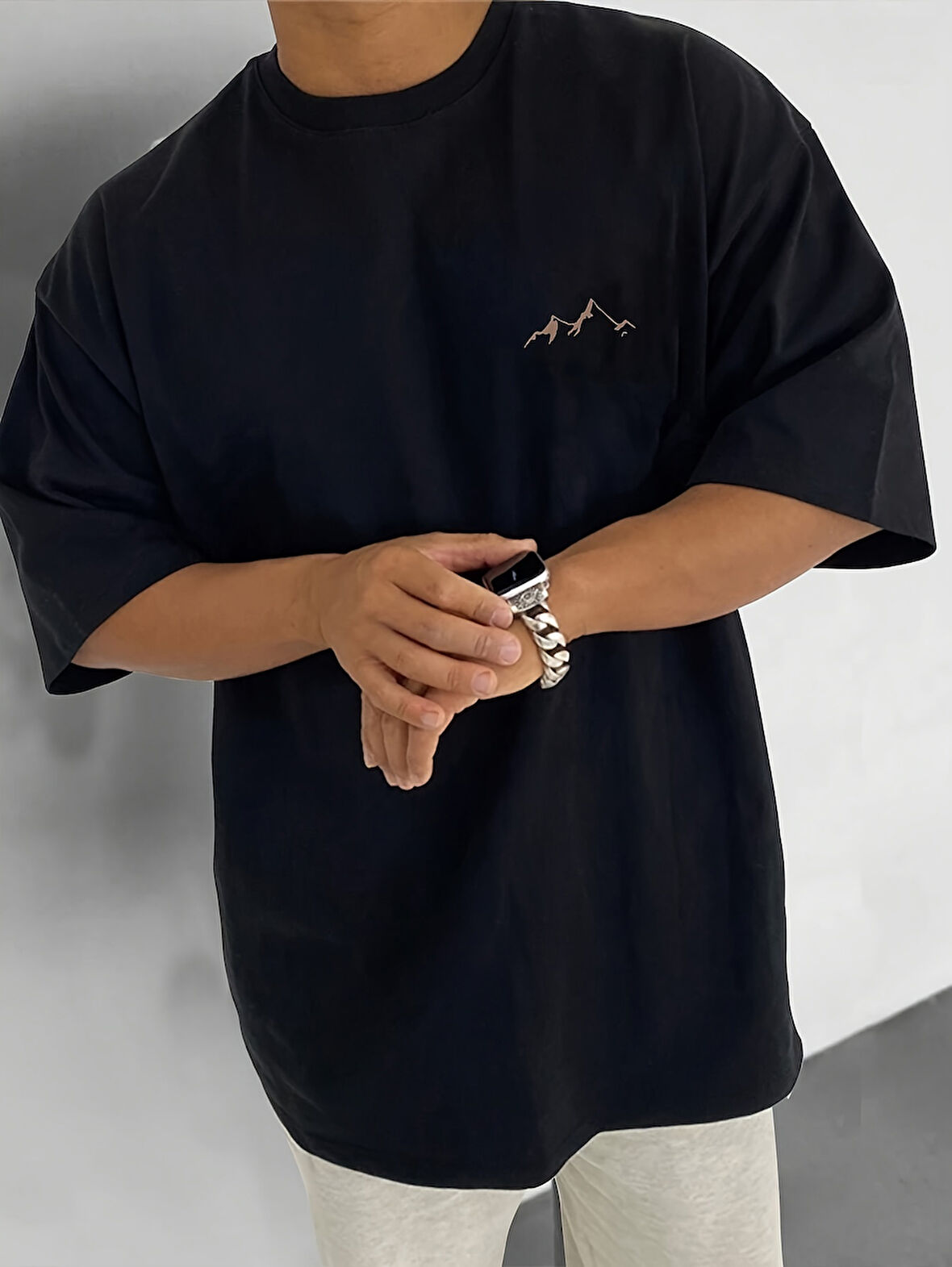 Unisex Dağ Baskılı Oversize Tshirt