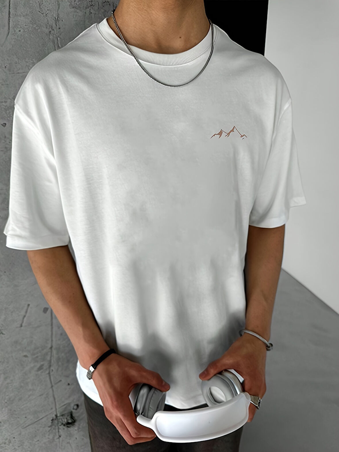 Unisex Dağ Baskılı Oversize Tshirt